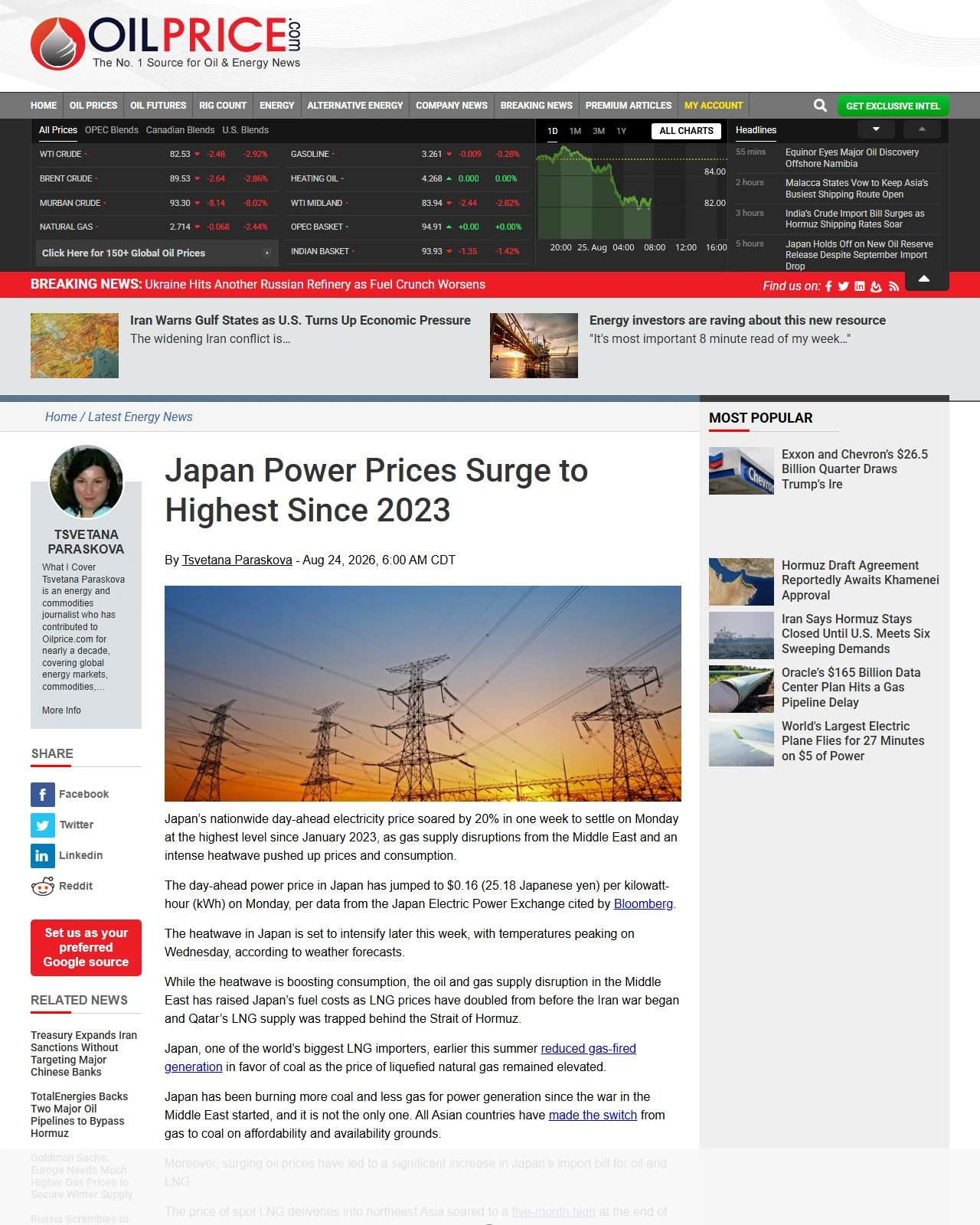 oilprice.com as published: Japan Power Prices Surge to Highest Since 2023