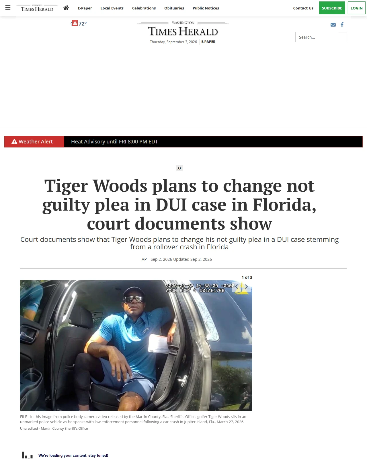 washtimesherald.com as published: Court documents show Tiger Woods plans to change not guilty plea in DUI case in Florida