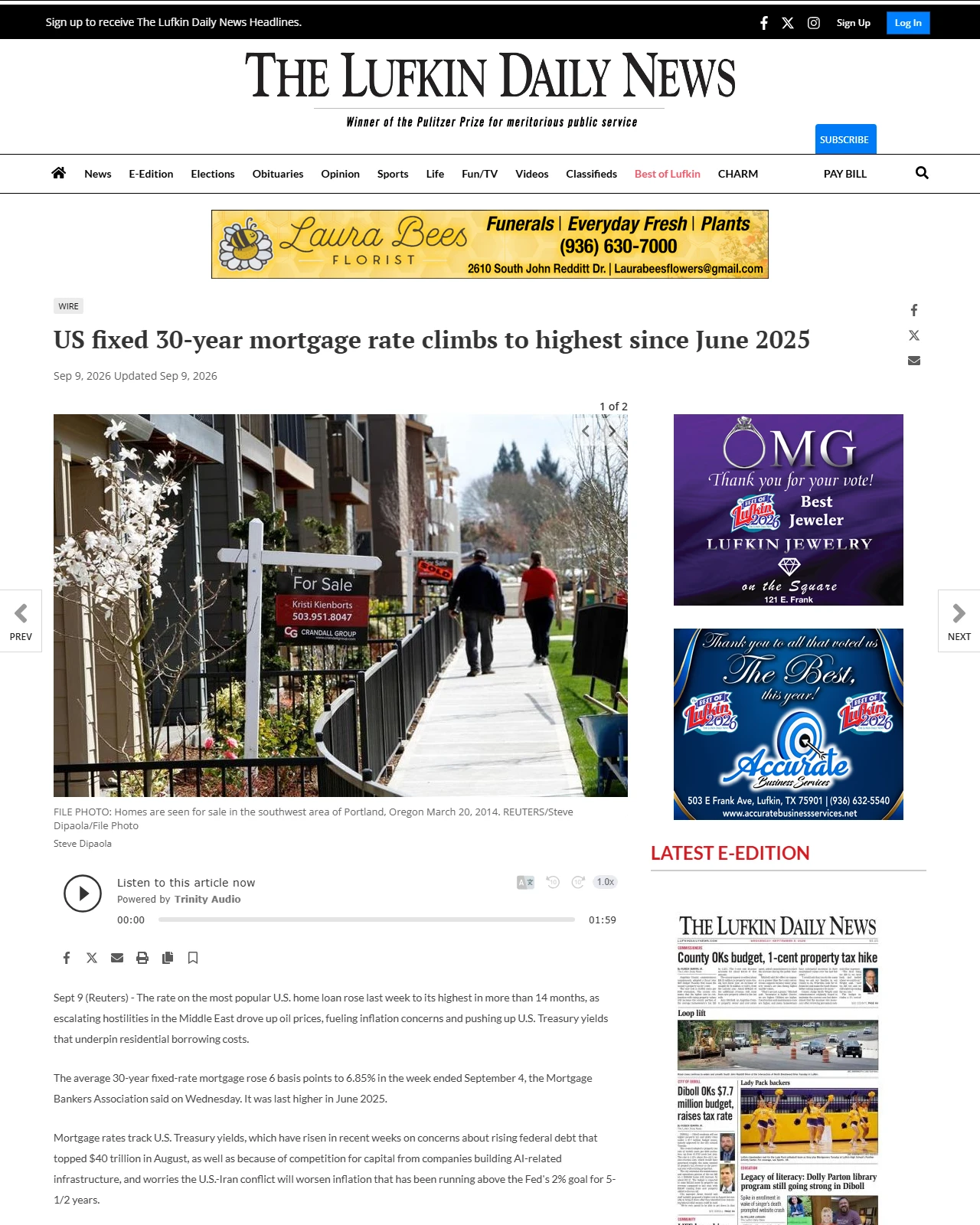 lufkindailynews.com as published: US fixed 30-year mortgage rate climbs to highest since June 2025