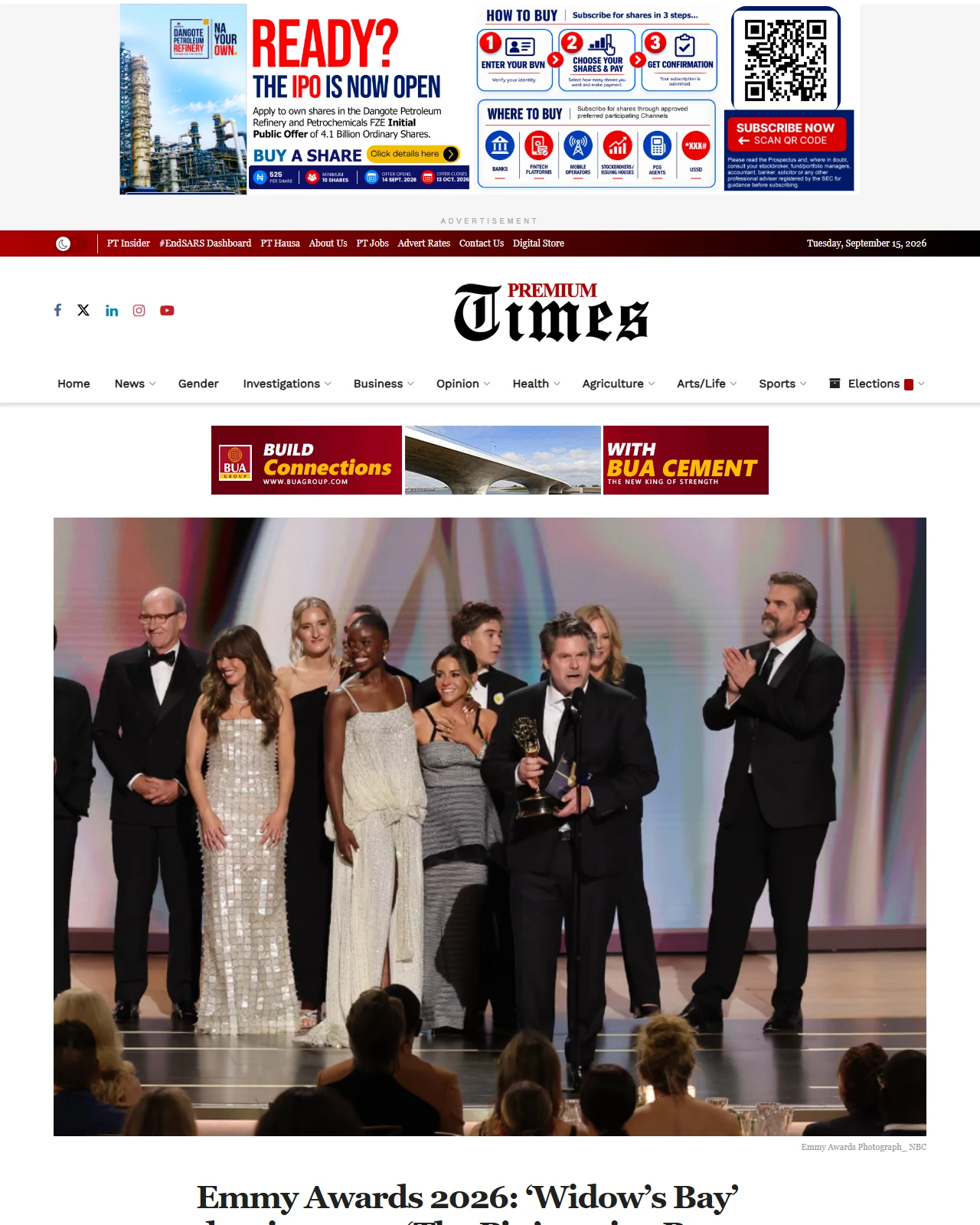 premiumtimesng.com as published: Emmy Awards 2026: ‘Widow’s Bay’ dominates as ‘The Pitt’ retains Best Drama [FULL LIST]