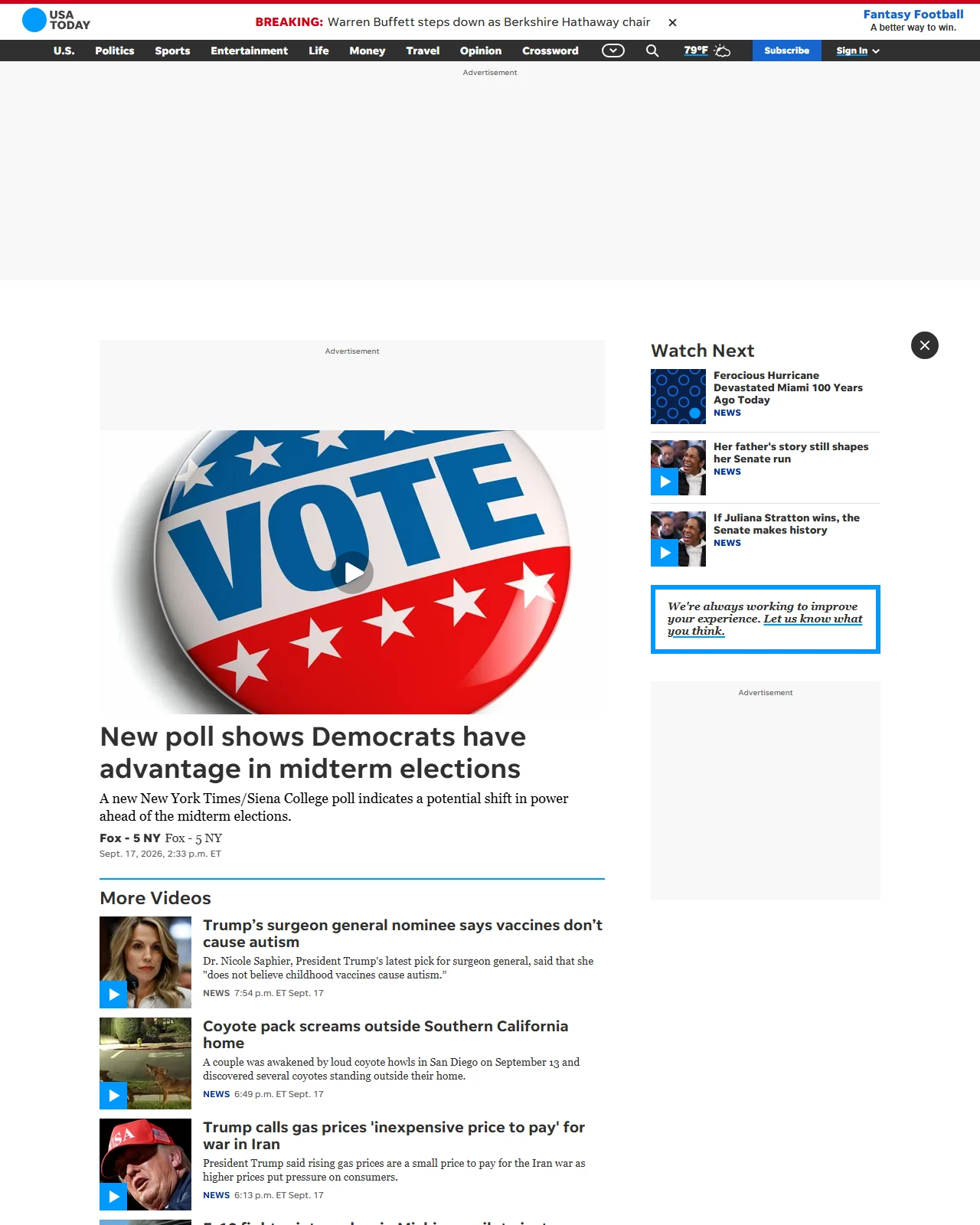 usatoday.com as published: New poll shows Democrats have advantage in midterm elections