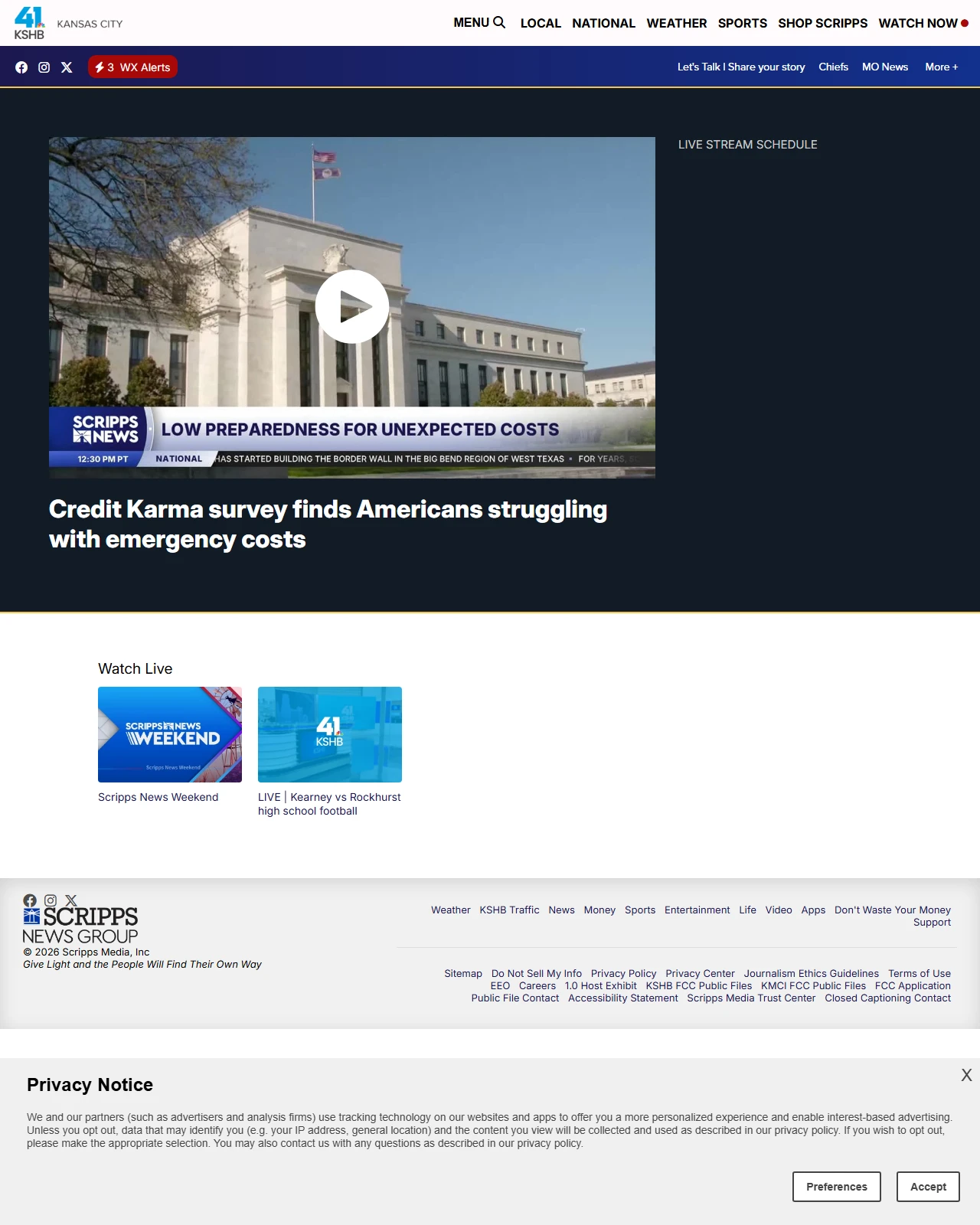 kshb.com as published: Credit Karma survey finds Americans struggling with emergency costs