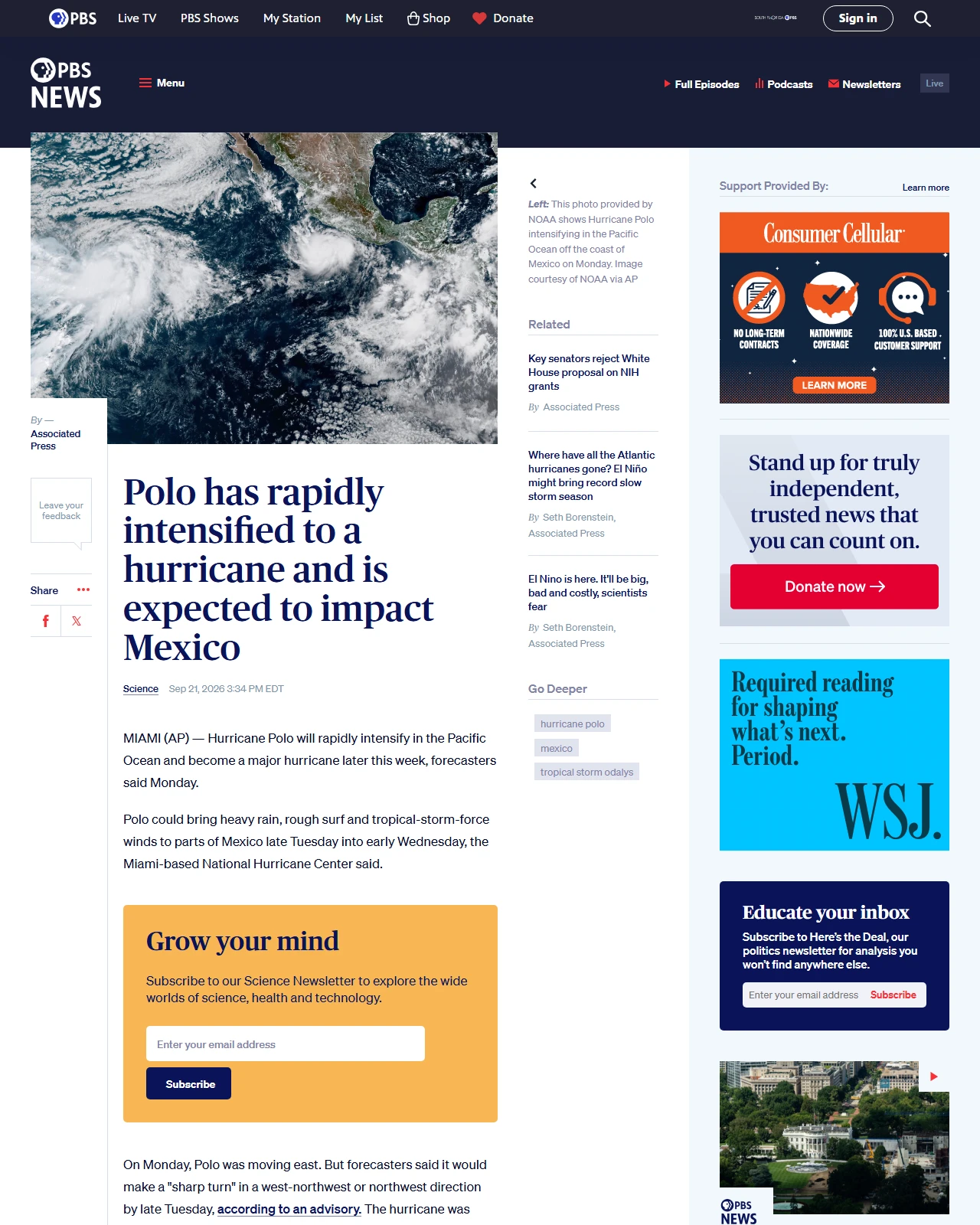 pbs.org as published: Polo has rapidly intensified to a hurricane and is expected to impact Mexico