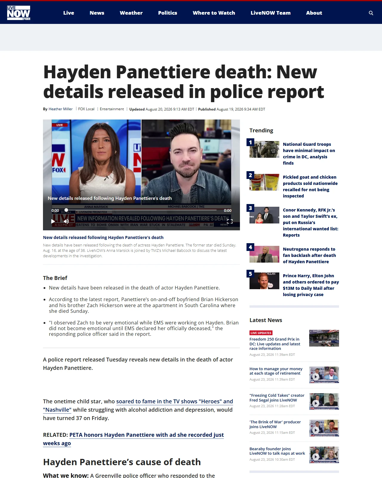 livenowfox.com as published: New details released following Hayden Panettiere's death