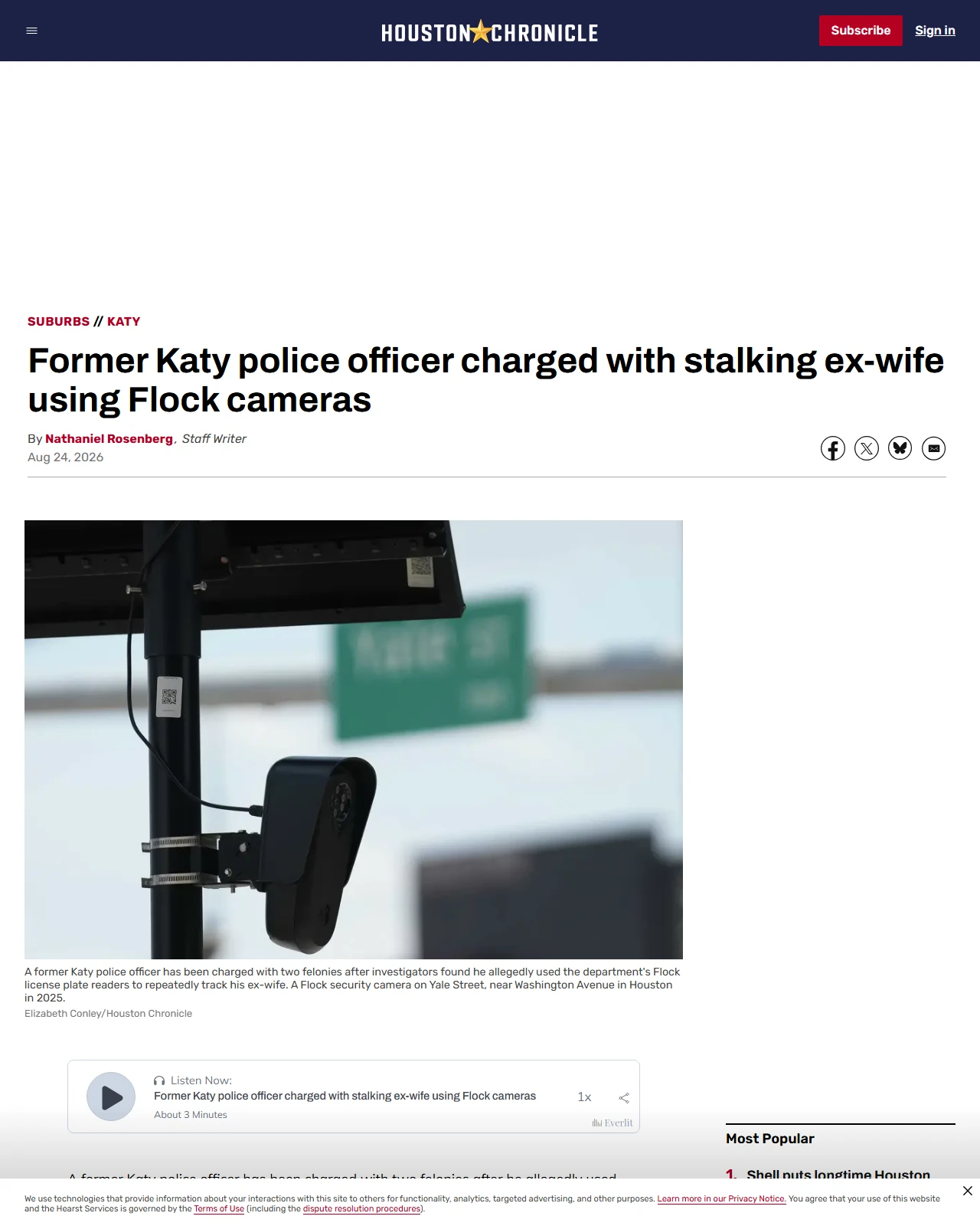 houstonchronicle.com as published: Former Katy police officer charged with stalking ex-wife using Flock cameras