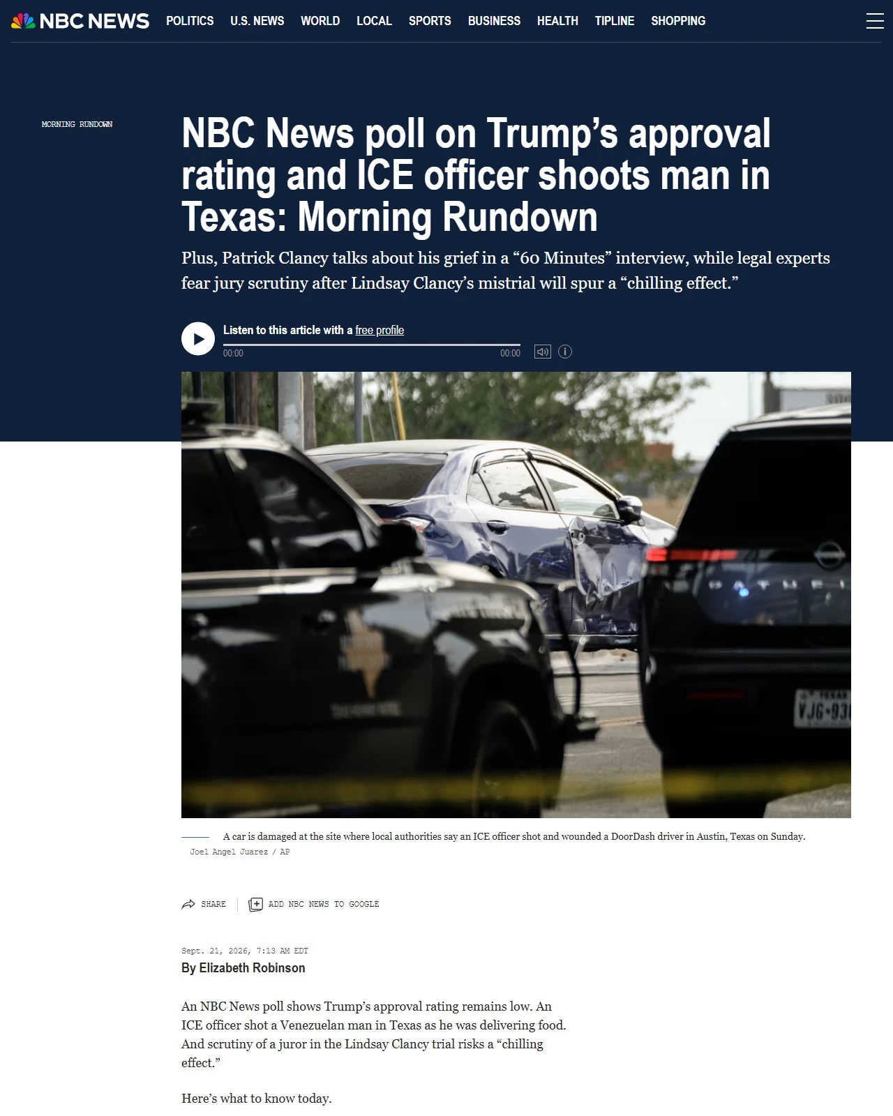 nbcnews.com as published: NBC News poll on Trump’s approval rating and ICE officer shoots man in Texas: Morning Rundown