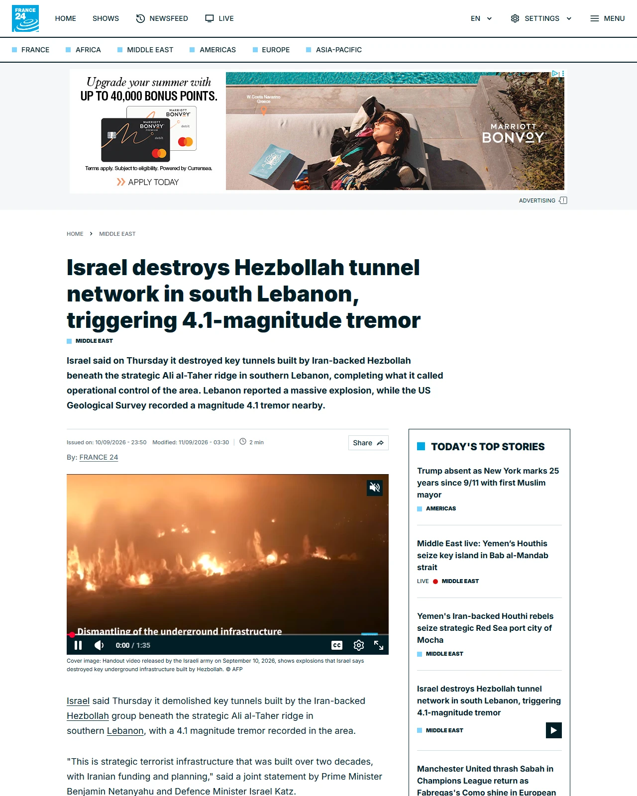 s.france24.com as published: Israel destroys Hezbollah tunnel network in south Lebanon, triggering 4.1-magnitude tremor