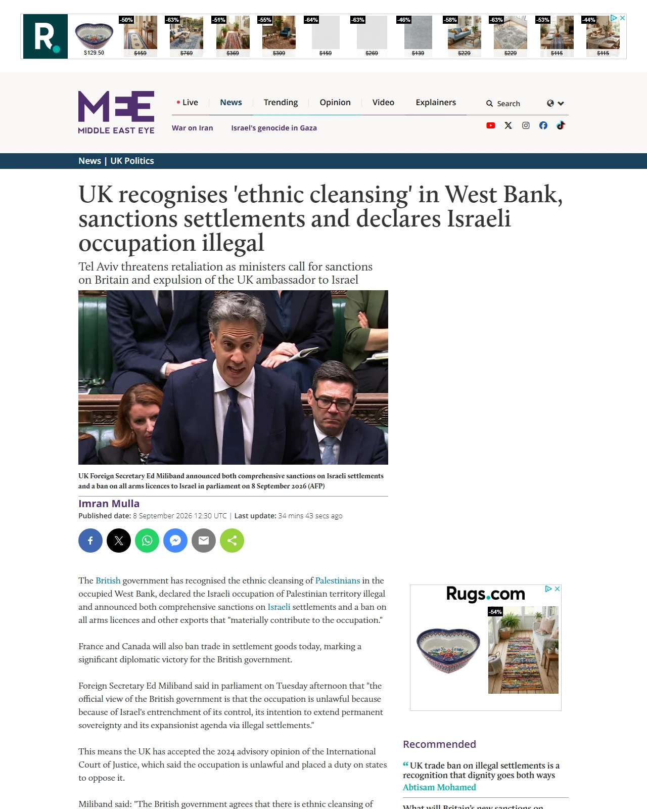 middleeasteye.net as published: UK recognises 'ethnic cleansing' in West Bank, sanctions settlements and declares Israeli occupation illegal
