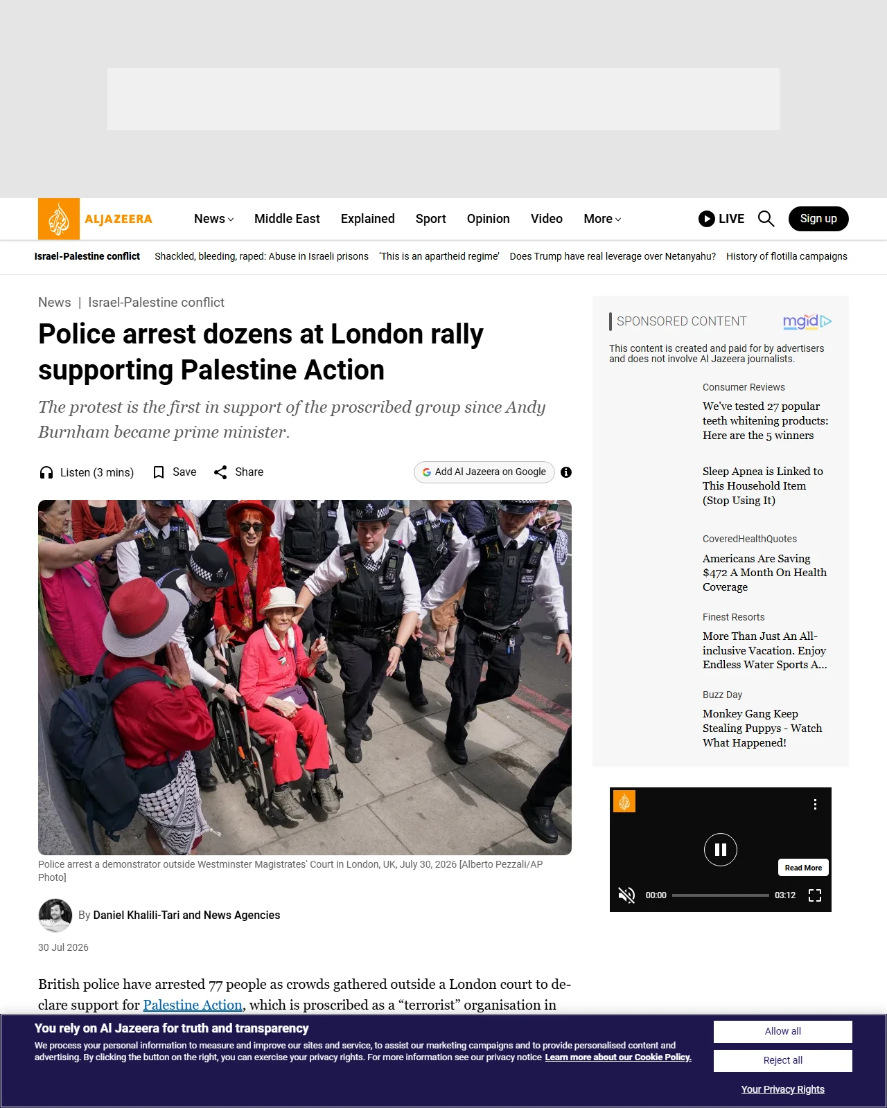 aljazeera.com as published: Police arrest dozens at London rally supporting Palestine Action