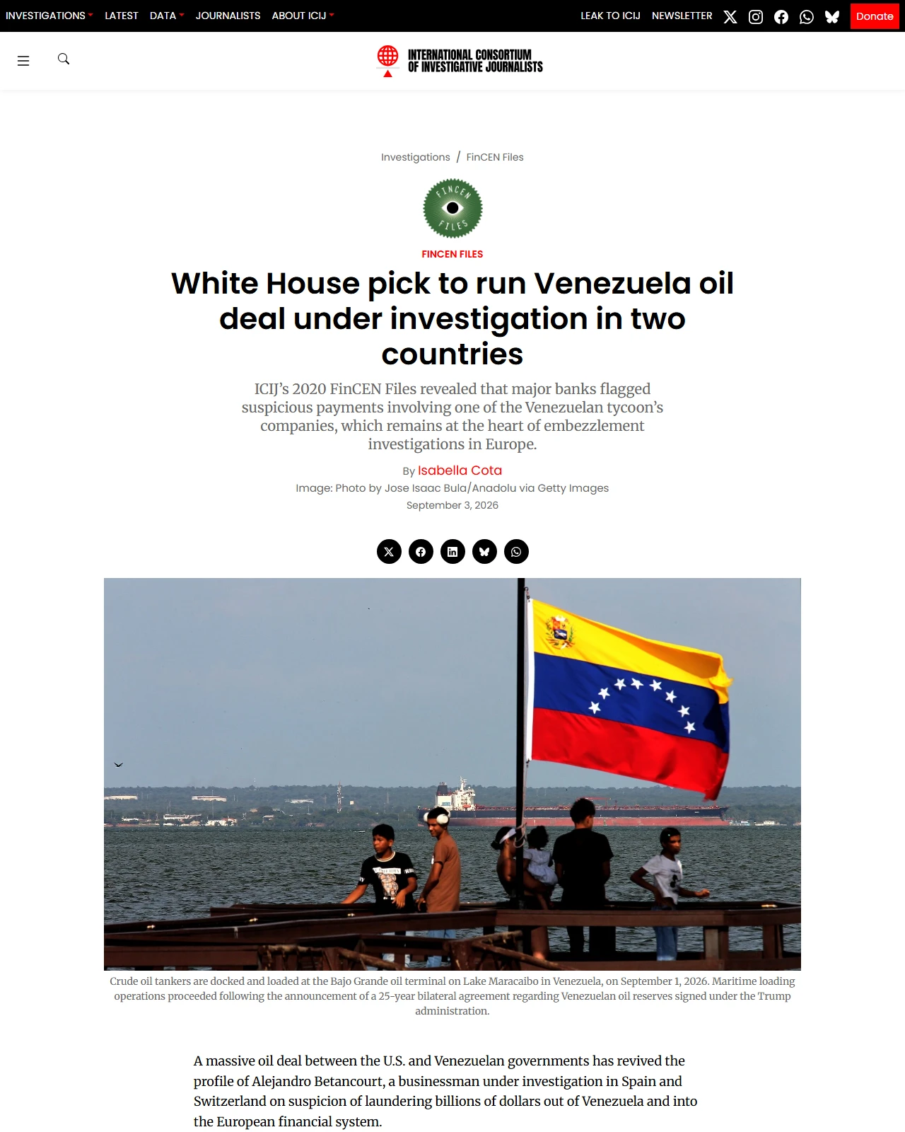 icij.org as published: White House pick to run Venezuela oil deal under investigation in two countries