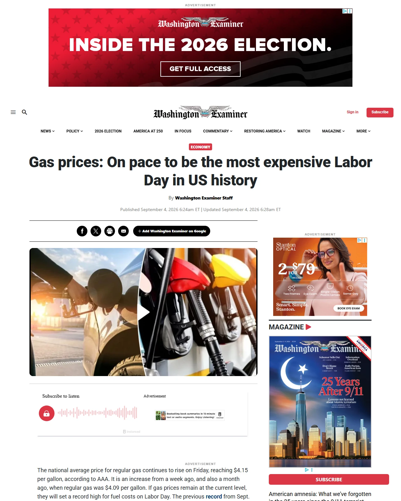 washingtonexaminer.com as published: Gas prices: On pace to be the most expensive Labor Day in US history