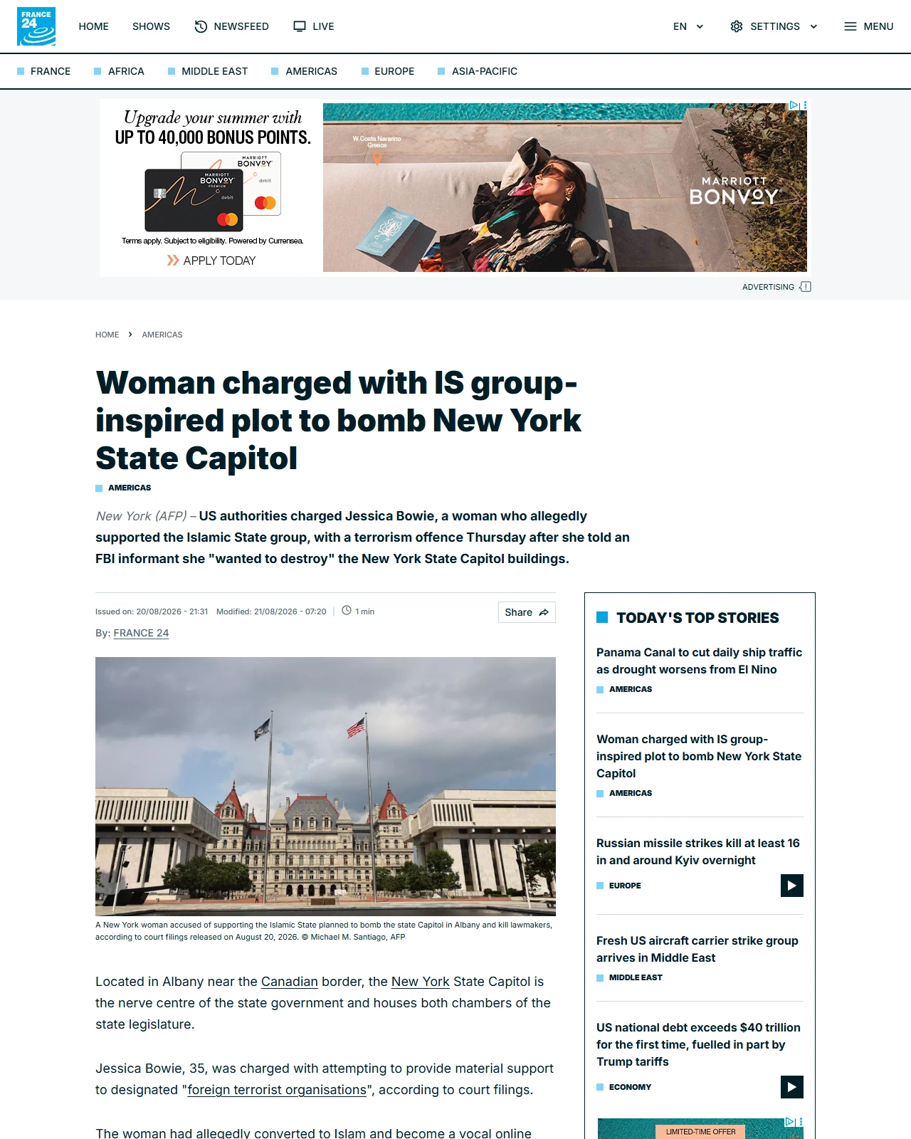 s.france24.com as published: Woman charged with IS group-inspired plot to bomb New York State Capitol