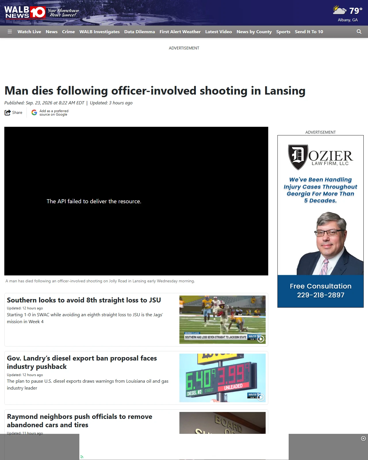 walb.com as published: Man dies following officer-involved shooting in Lansing