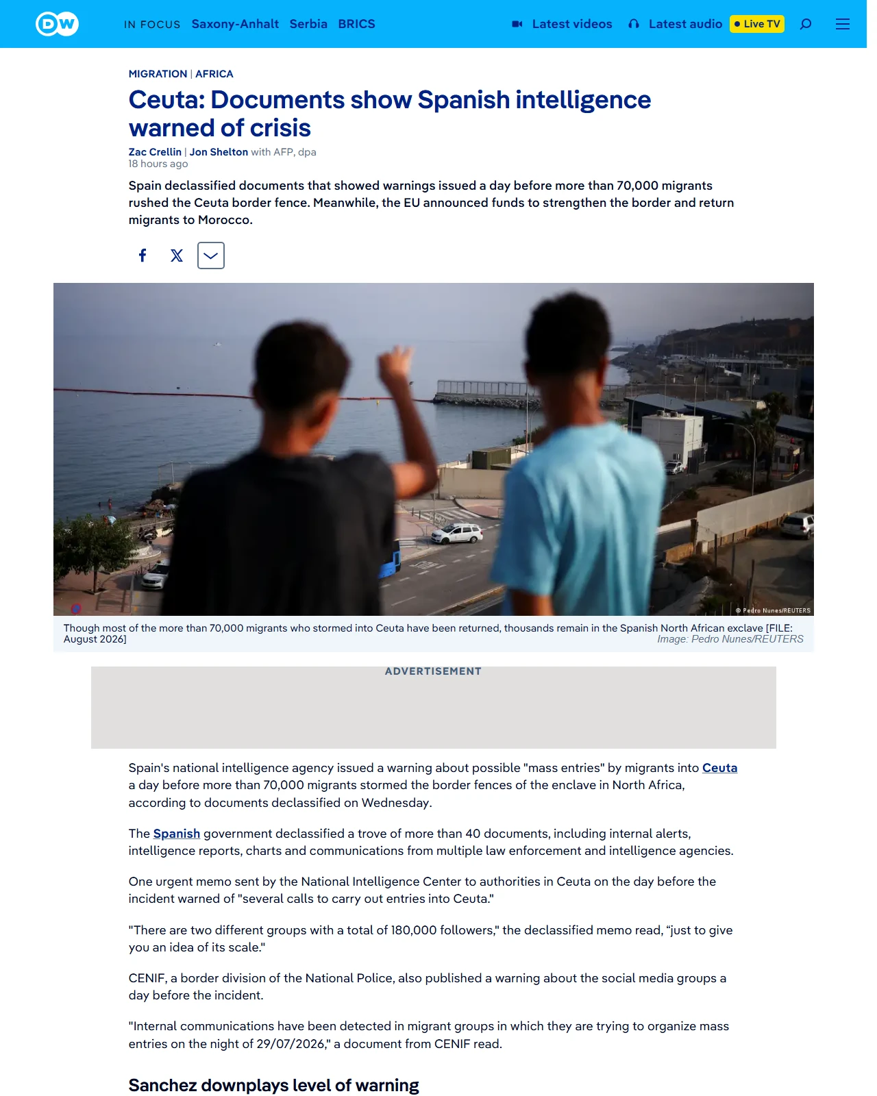 dw.com as published: Ceuta: Documents show Spanish intelligence warned of crisis