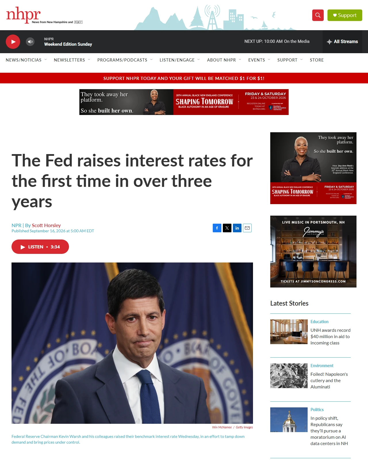 nhpr.org as published: The Fed is expected to raise interest rates for the first time in 3 years