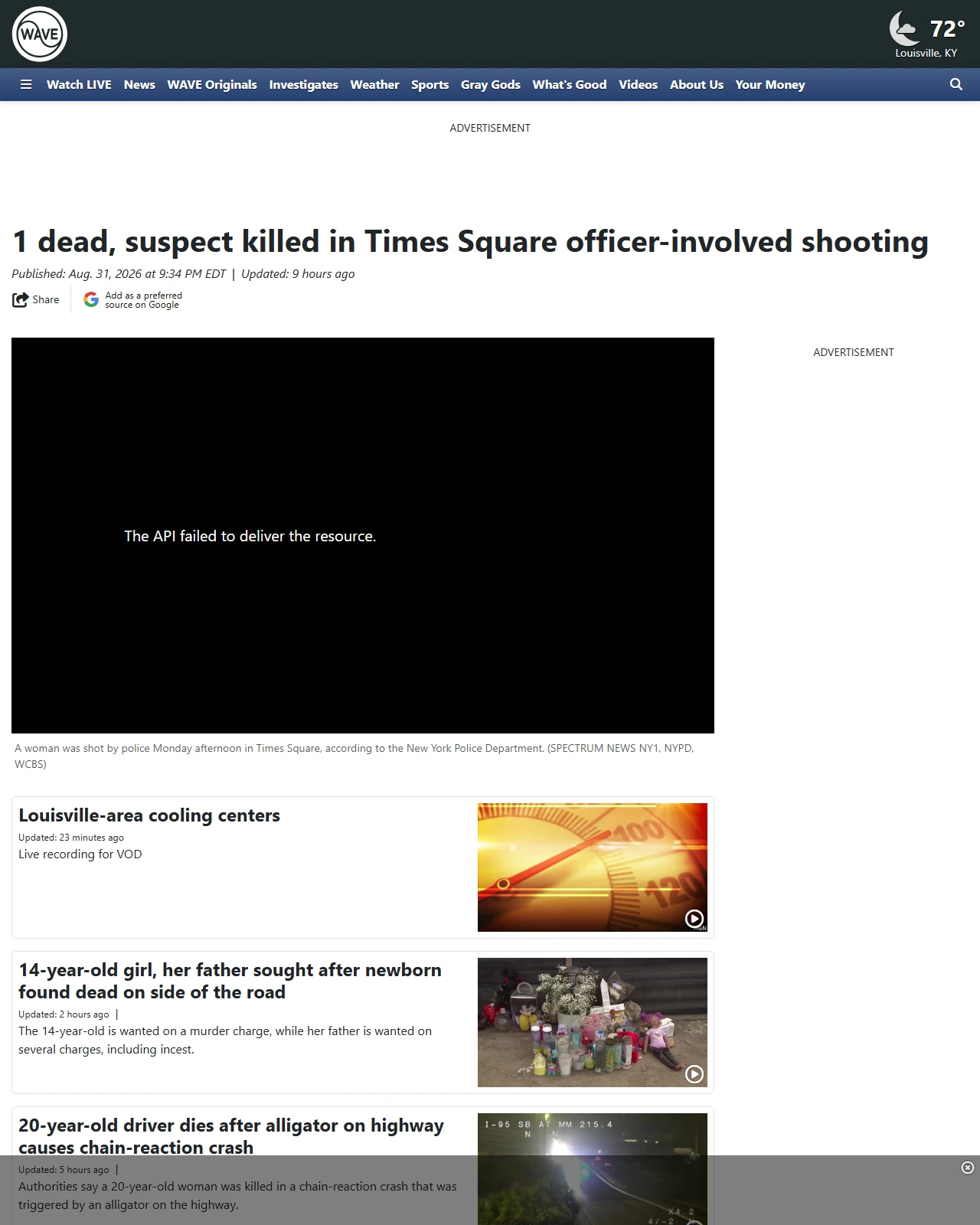 wave3.com as published: 1 dead, suspect killed in Times Square officer-involved shooting