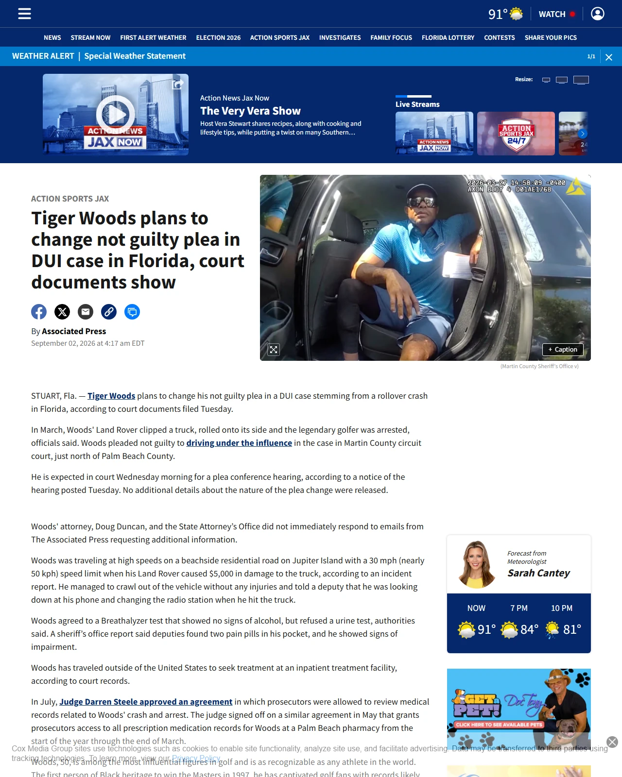 actionnewsjax.com as published: Court documents show Tiger Woods plans to change not guilty plea in DUI case in Florida