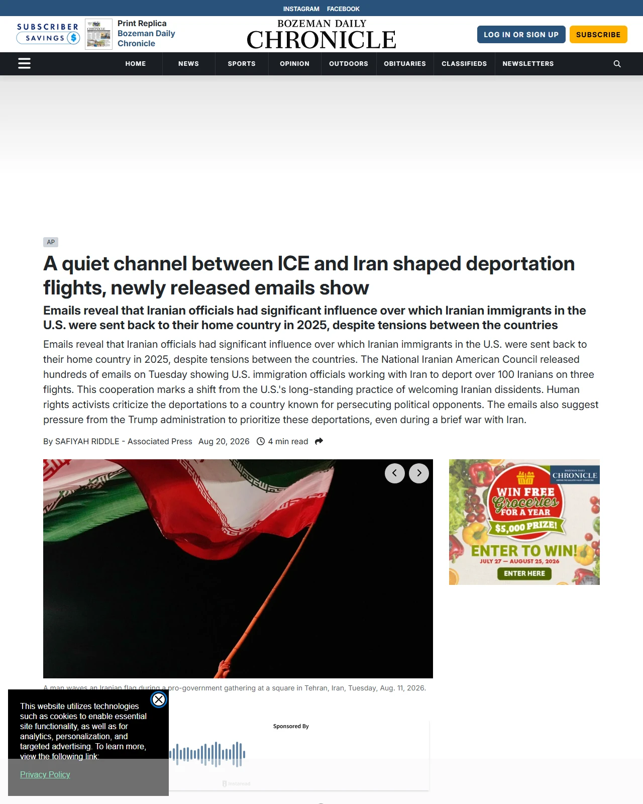 bozemandailychronicle.com as published: A quiet channel between ICE and Iran shaped deportation flights, newly released emails show