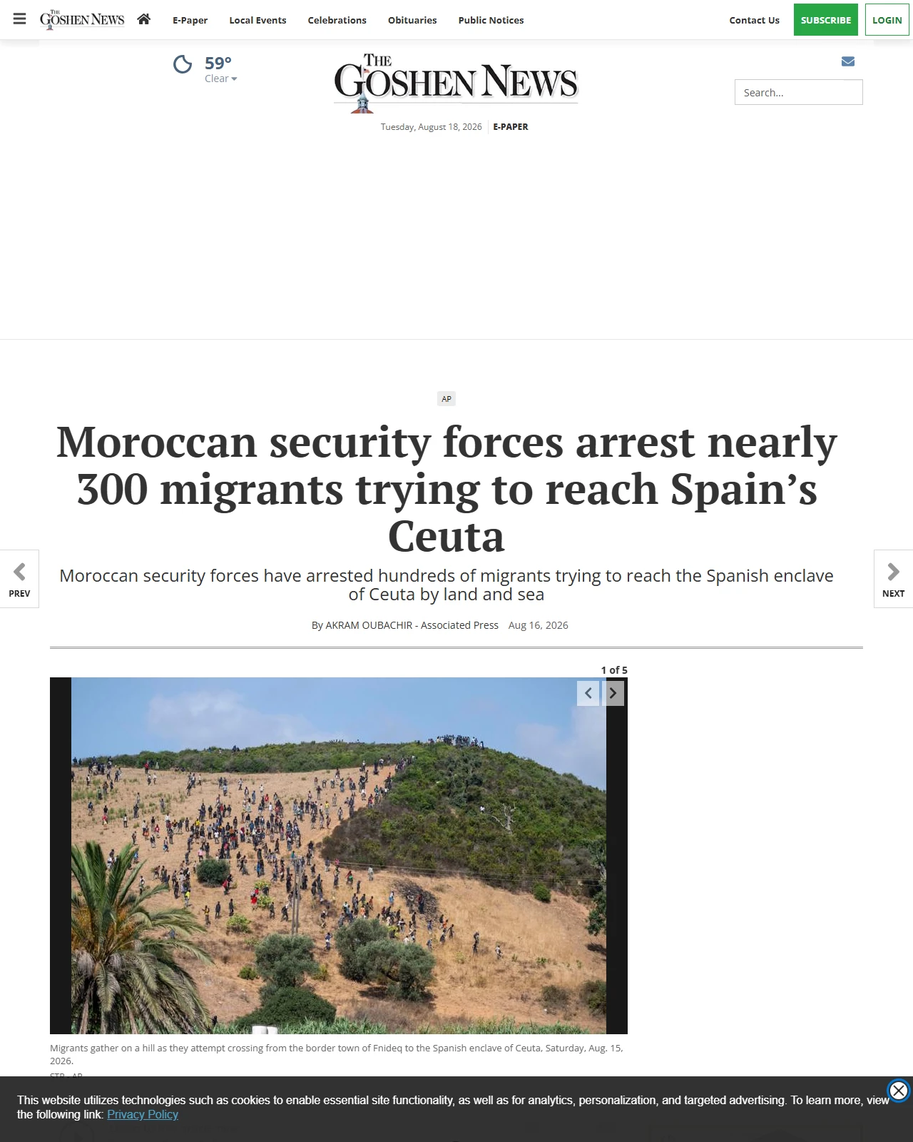 goshennews.com as published: Moroccan security forces arrest nearly 300 migrants trying to reach Spain’s Ceuta