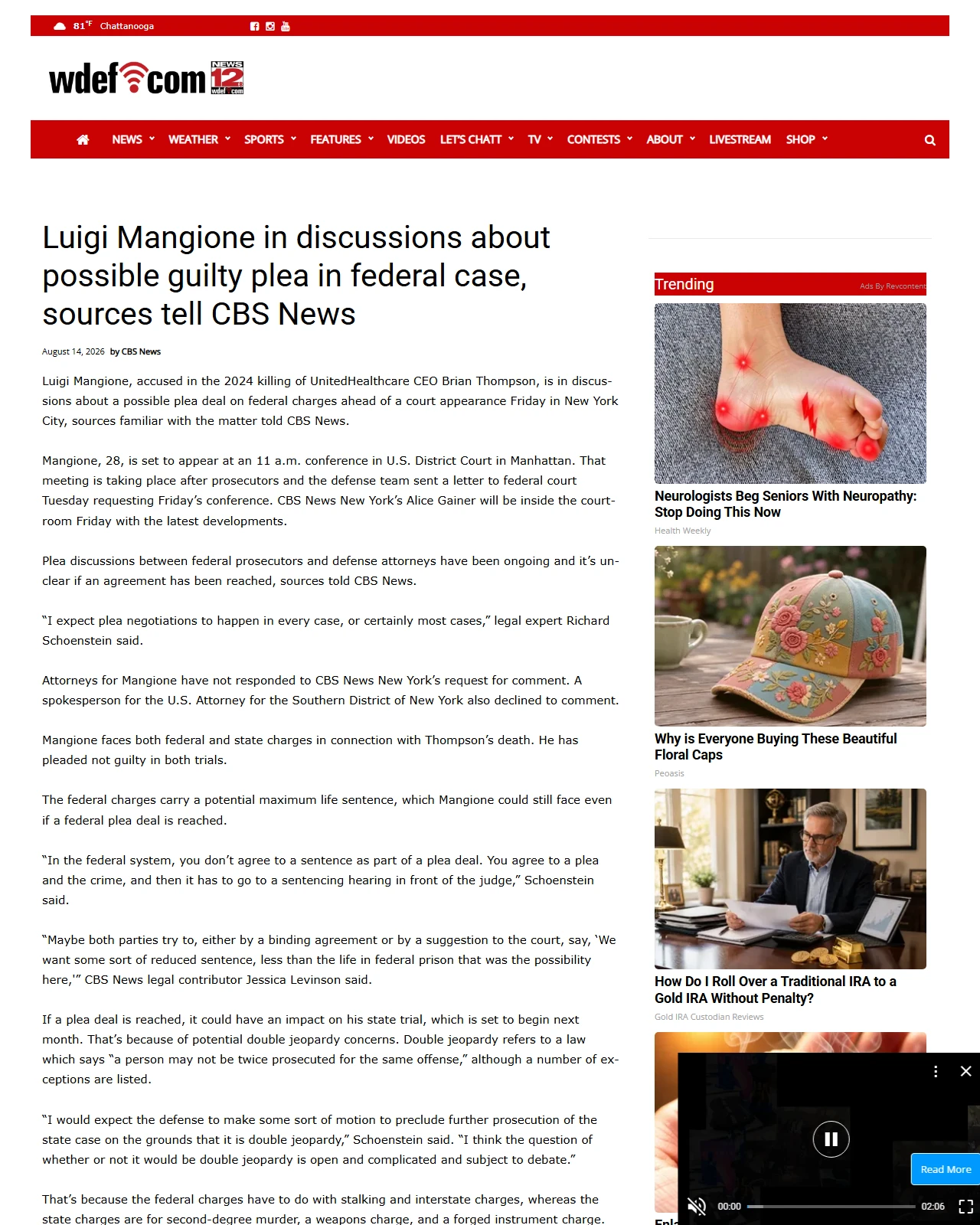 wdef.com as published: Luigi Mangione in discussions about possible guilty plea in federal case, sources tell CBS News