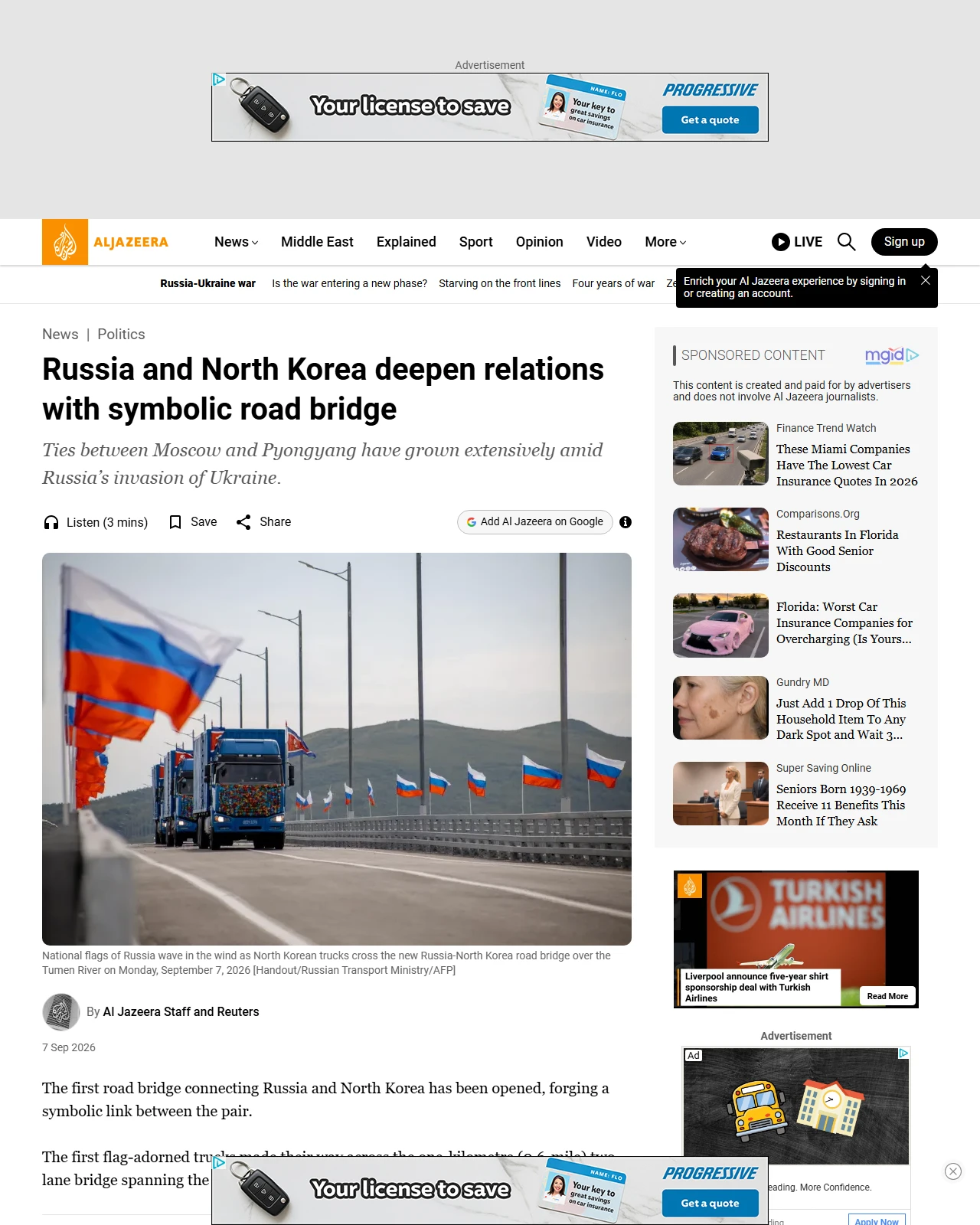 aljazeera.com as published: Russia and North Korea deepen relations with symbolic road bridge