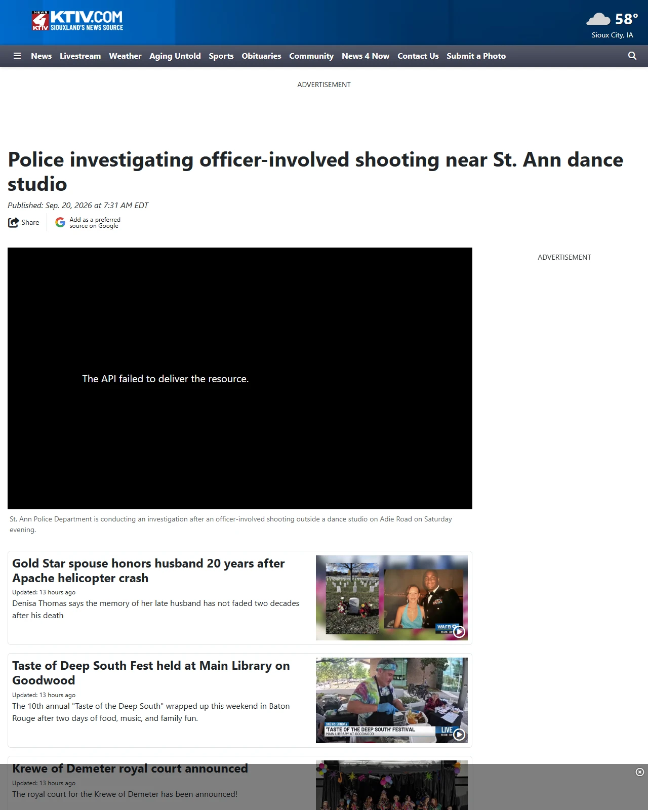 ktiv.com as published: Police investigating officer-involved shooting near St. Ann dance studio