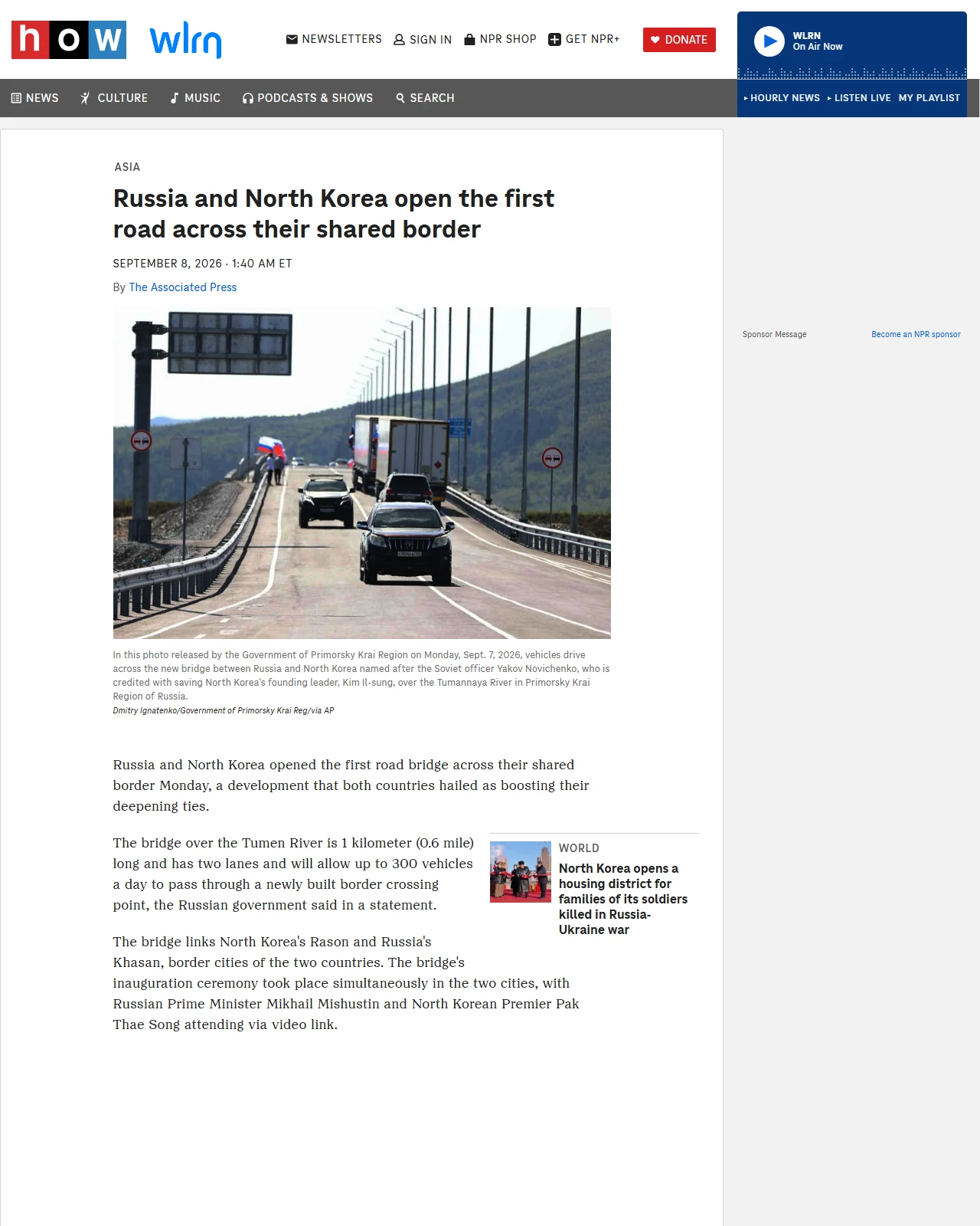 npr.org as published: Russia and North Korea open the first road across their shared border