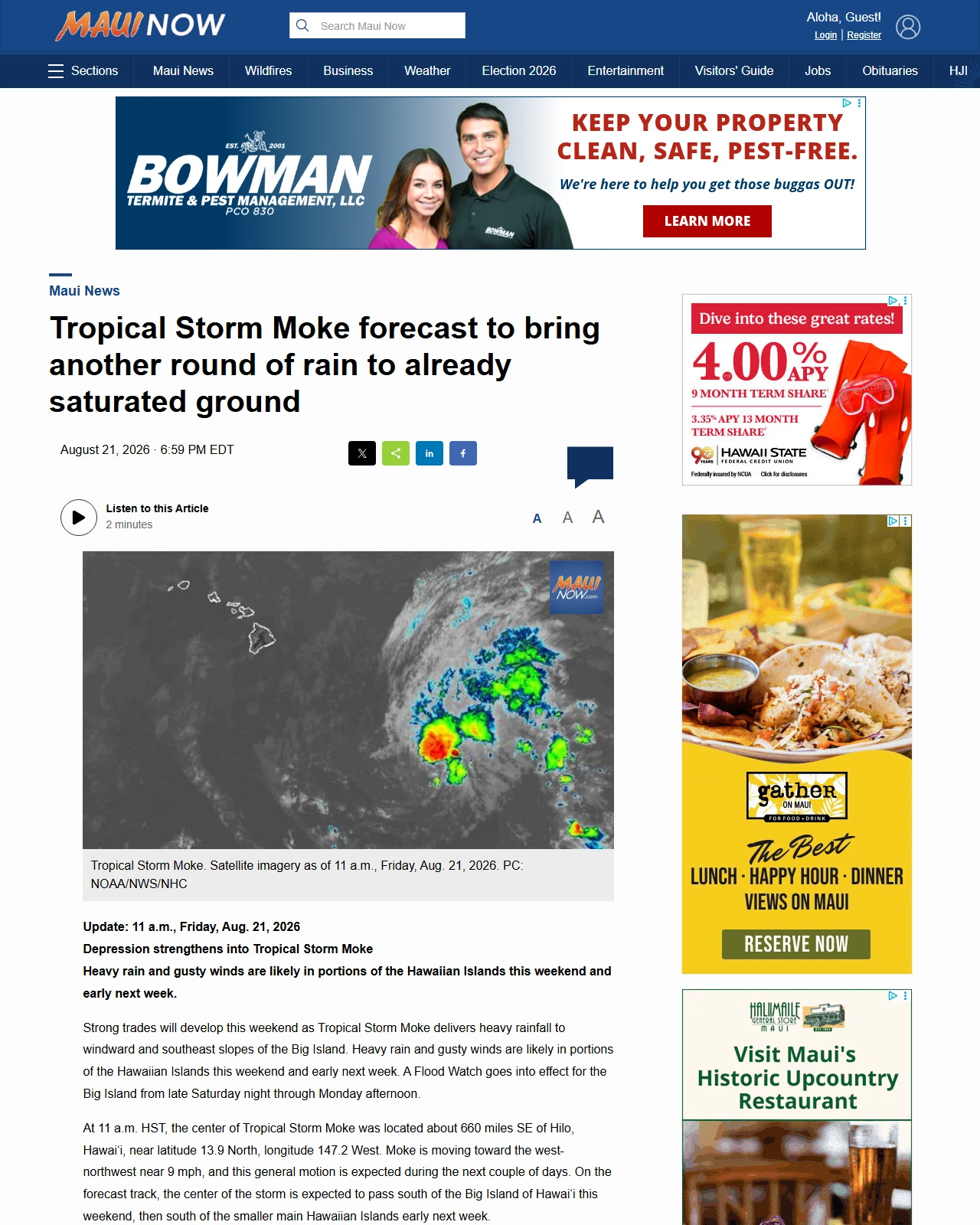 mauinow.com as published: Tropical Storm Moke forecast to bring another round of rain to already saturated ground