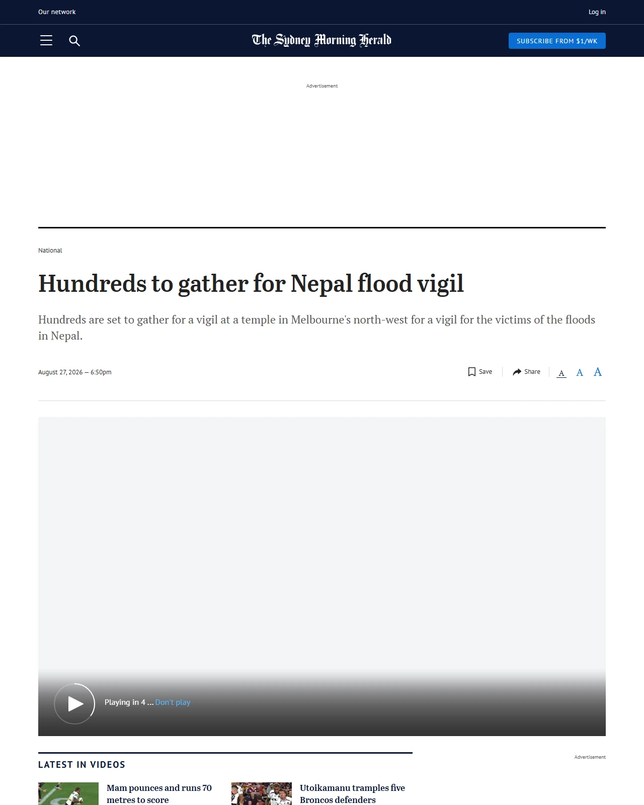 smh.com.au as published: Hundreds to gather for Nepal flood vigil
