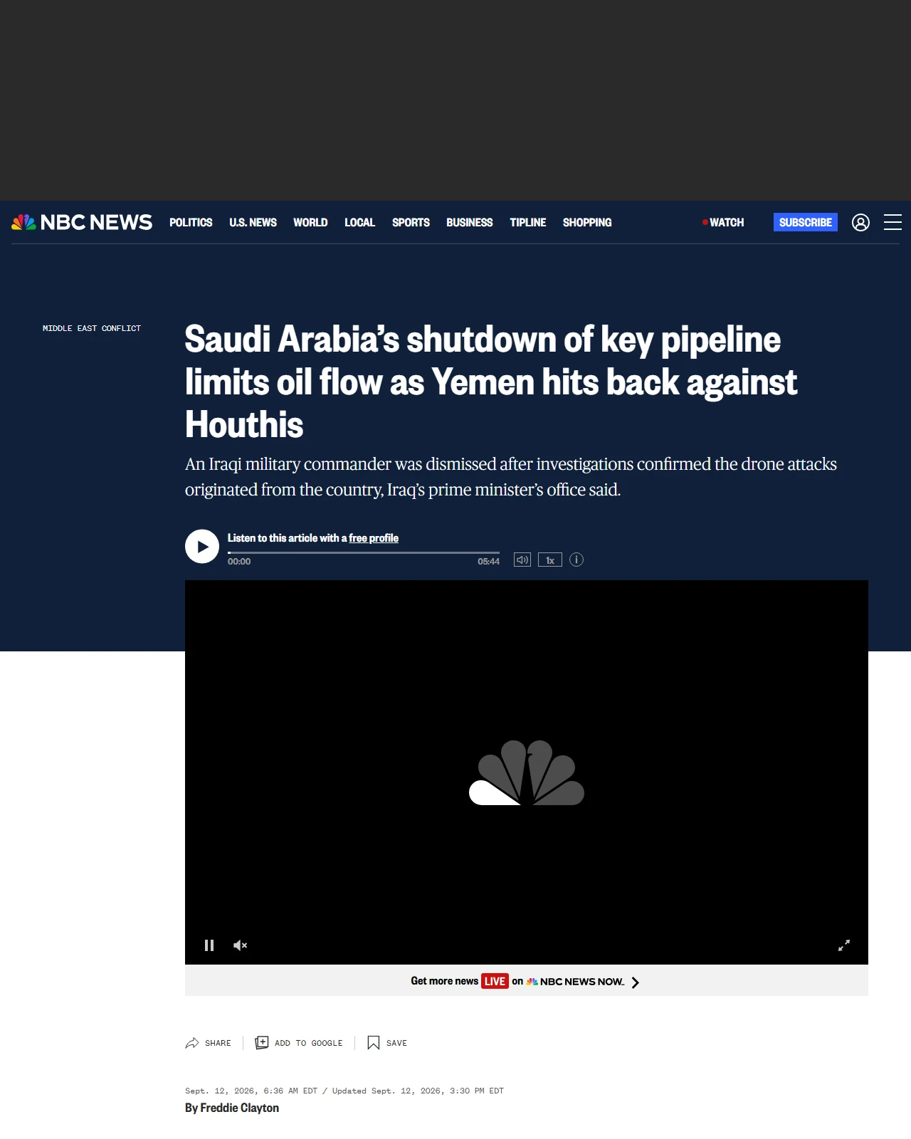 nbcnews.com as published: Saudi Arabia’s shutdown of key pipeline limits oil flow as Yemen hits back against Houthis