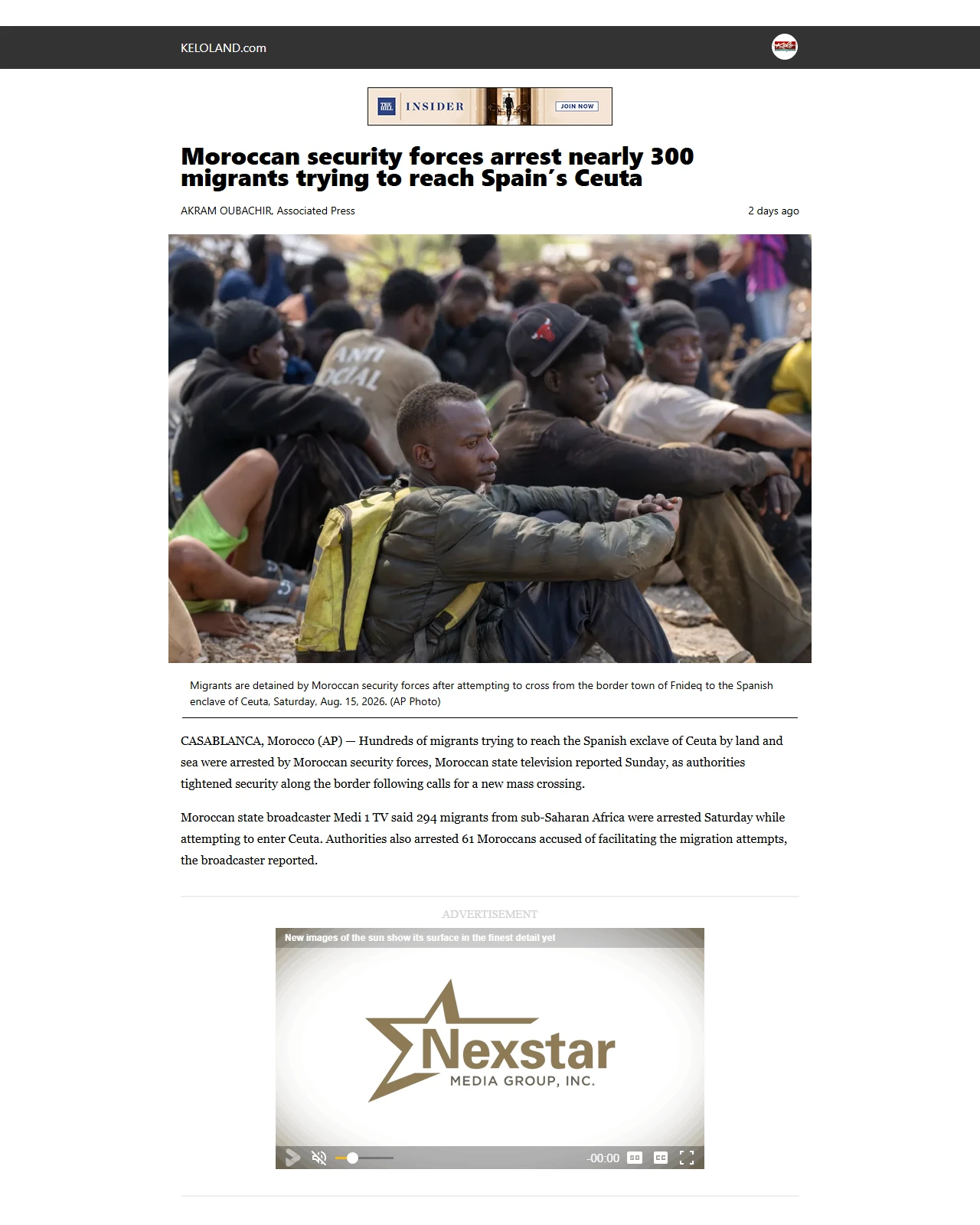 keloland.com as published: Moroccan security forces arrest nearly 300 migrants trying to reach Spain’s Ceuta