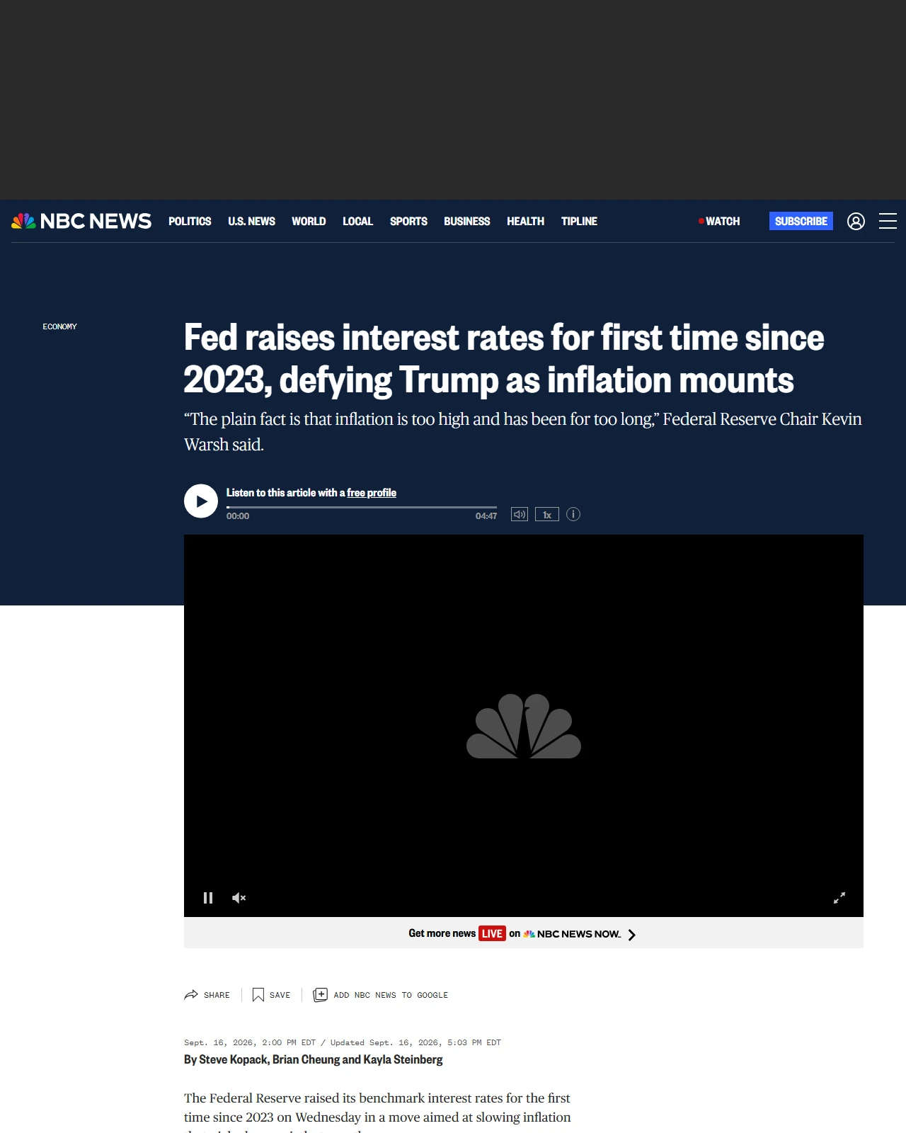 nbcnews.com as published: Fed raises interest rates for first time since 2023, defying Trump as inflation mounts