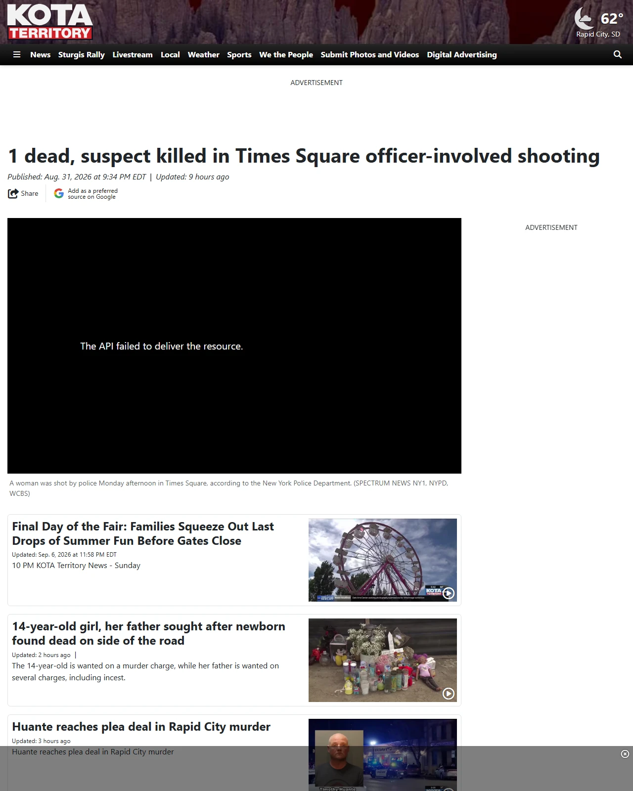 kotatv.com as published: 1 dead, suspect killed in Times Square officer-involved shooting