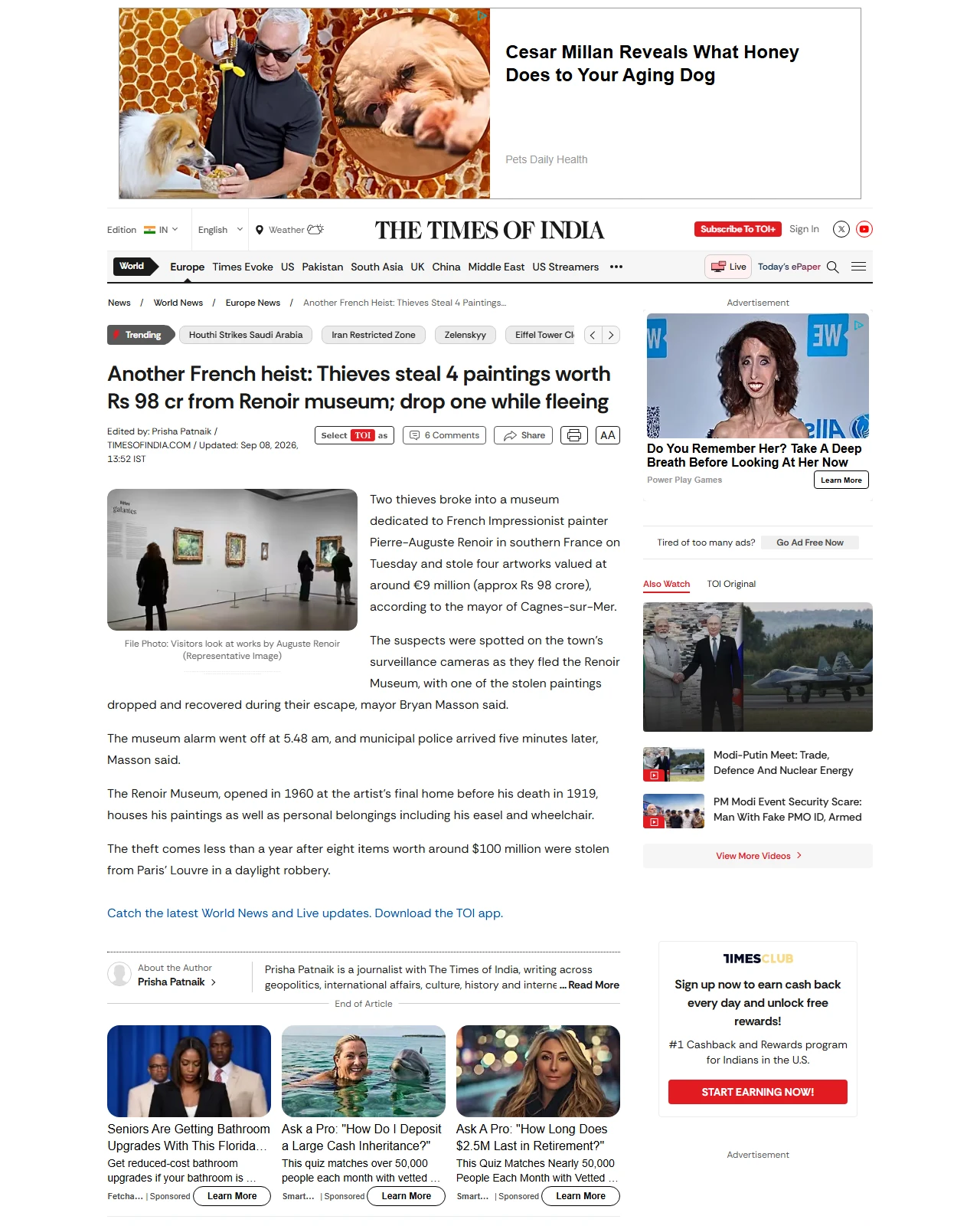 timesofindia.indiatimes.com as published: Another French museum heist: 4 Renoir paintings stolen, one dropped while fleeing