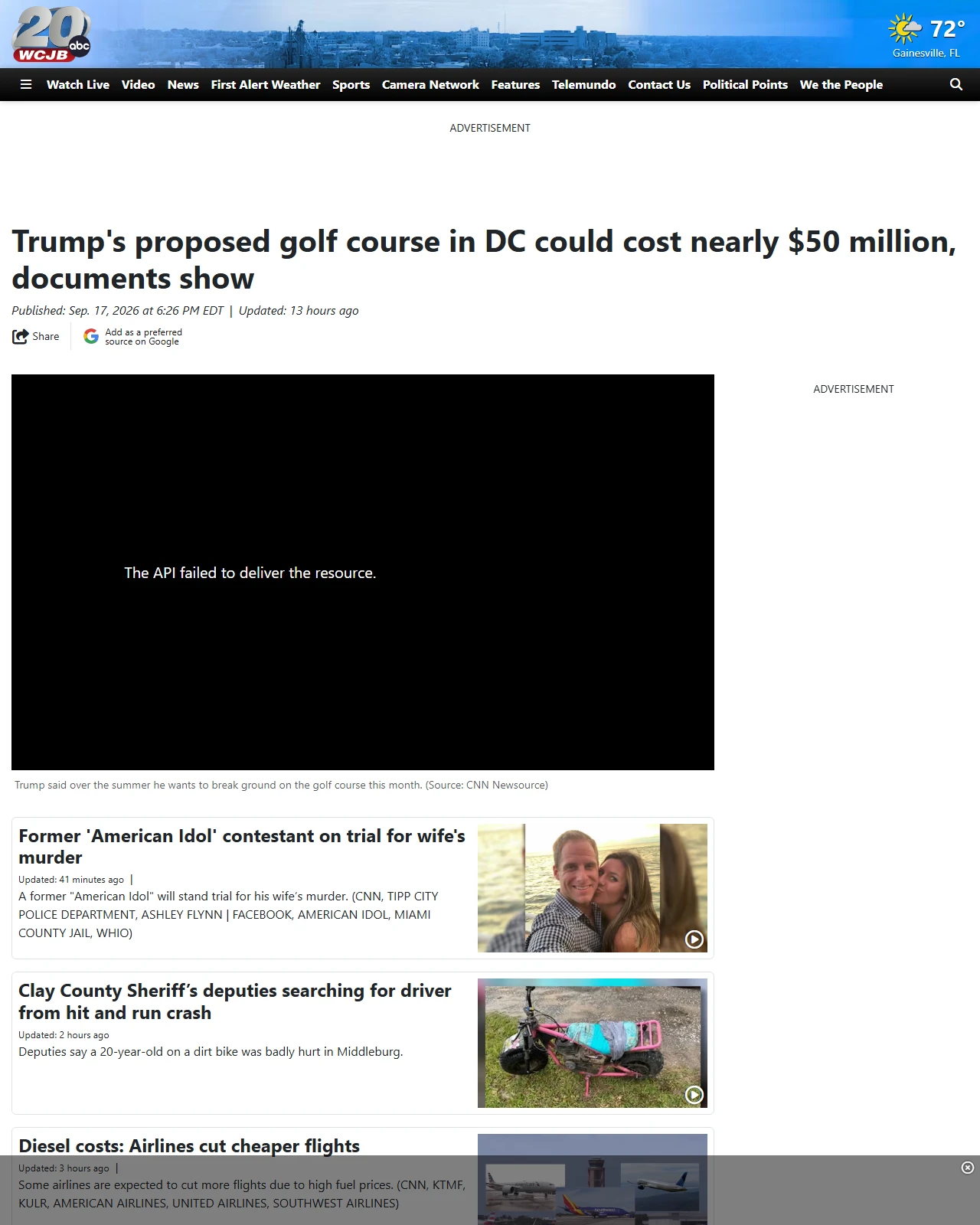 wcjb.com as published: Trump's proposed golf course in DC could cost nearly $50 million, documents show
