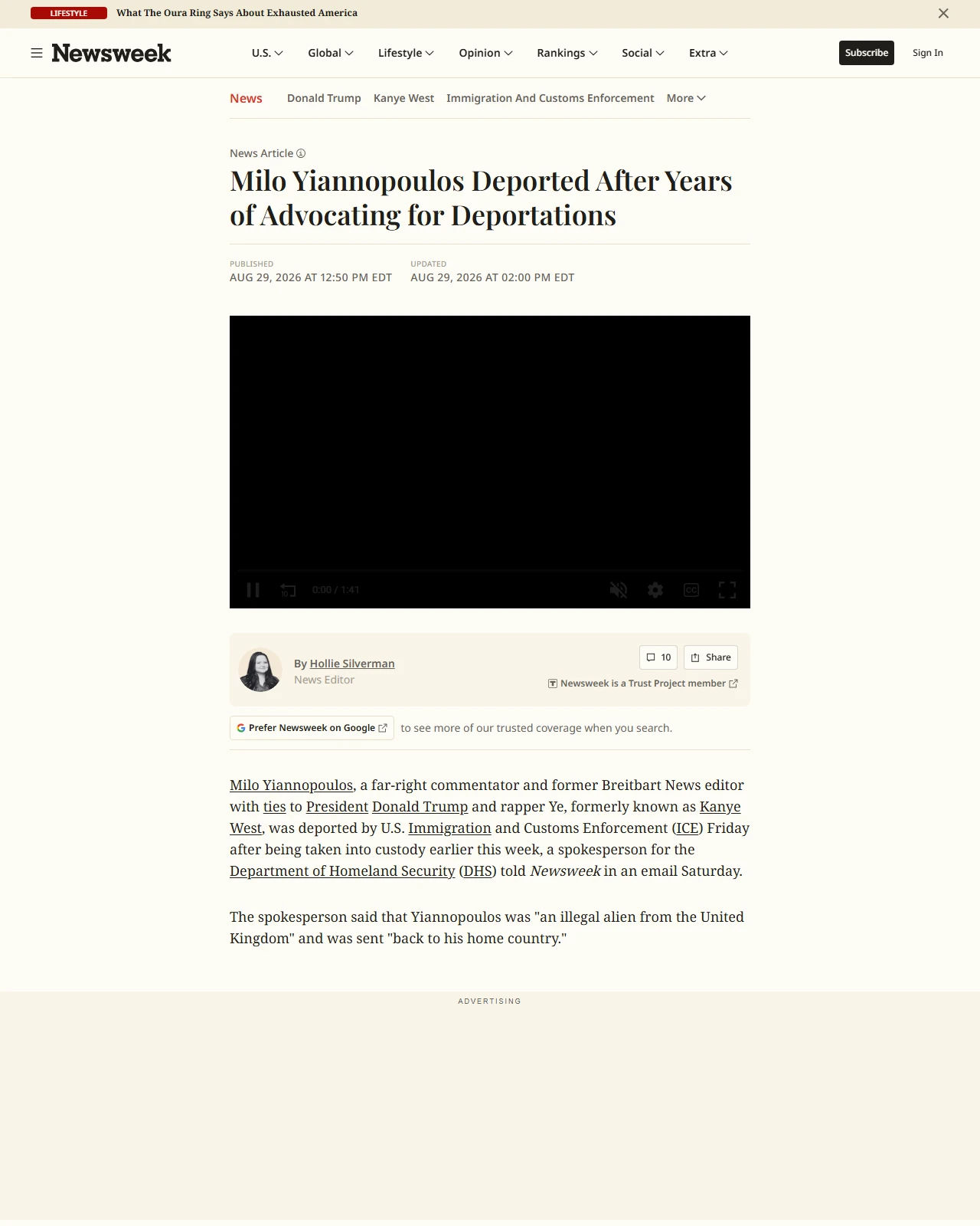 newsweek.com as published: Milo Yiannopoulos deported after years backing deportations