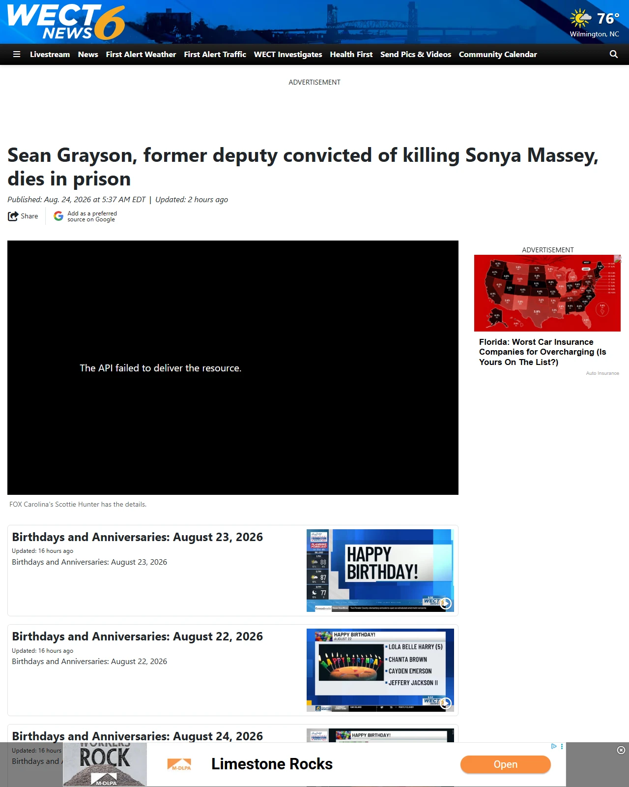 wect.com as published: Sean Grayson, former deputy convicted of killing Sonya Massey, dies in prison