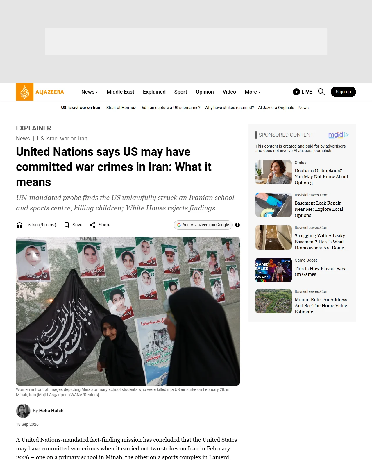 aljazeera.com as published: United Nations says US may have committed war crimes in Iran: What it means