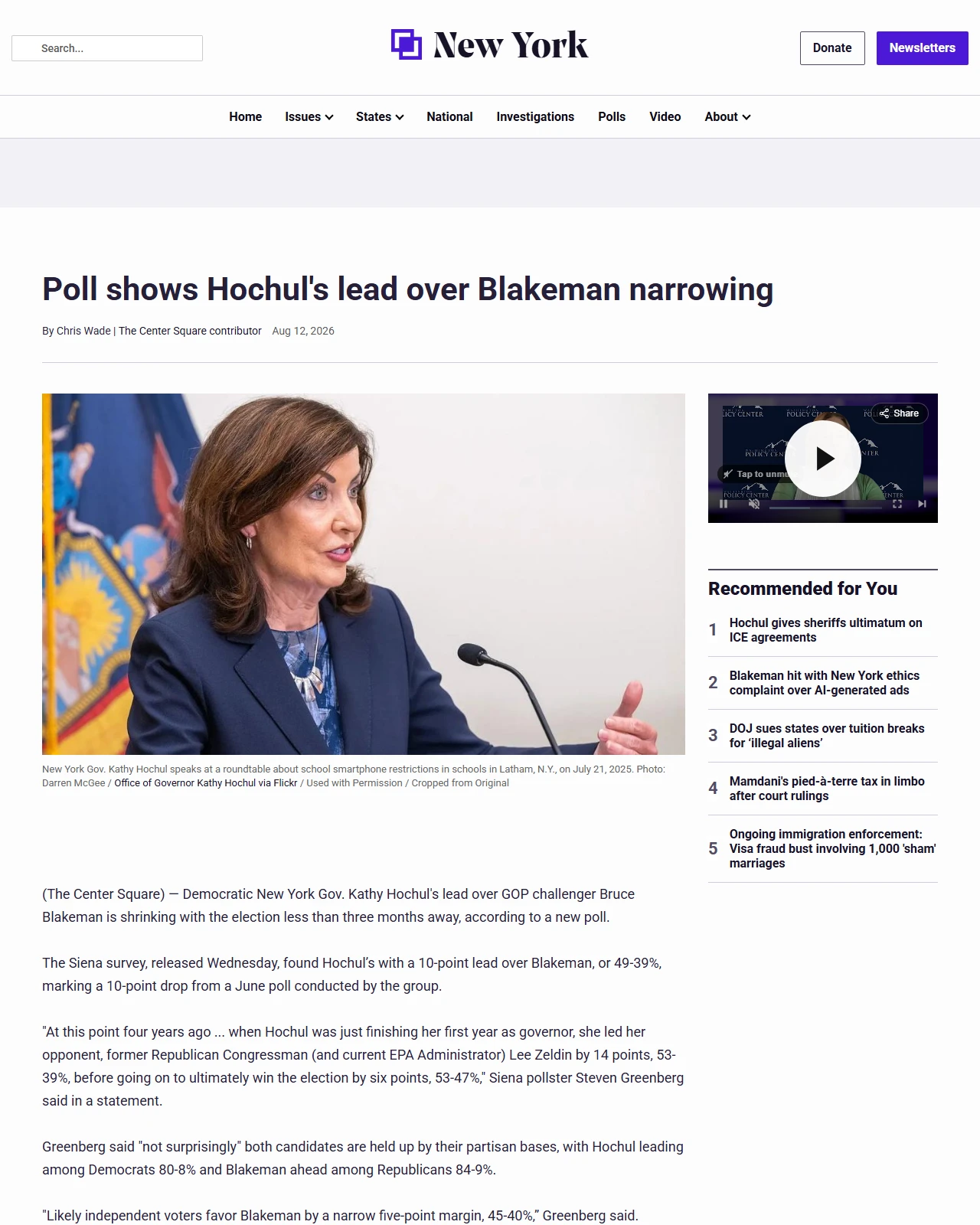 thecentersquare.com as published: Poll shows Hochul's lead over Blakeman narrowing