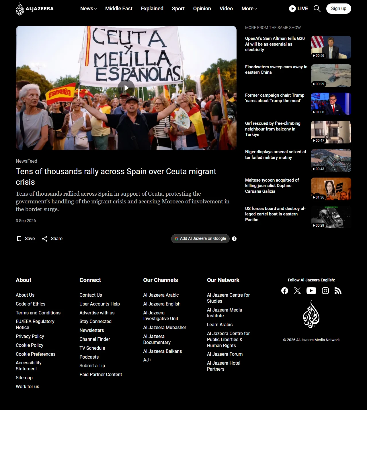aljazeera.com as published: Tens of thousands rally across Spain over Ceuta migrant crisis