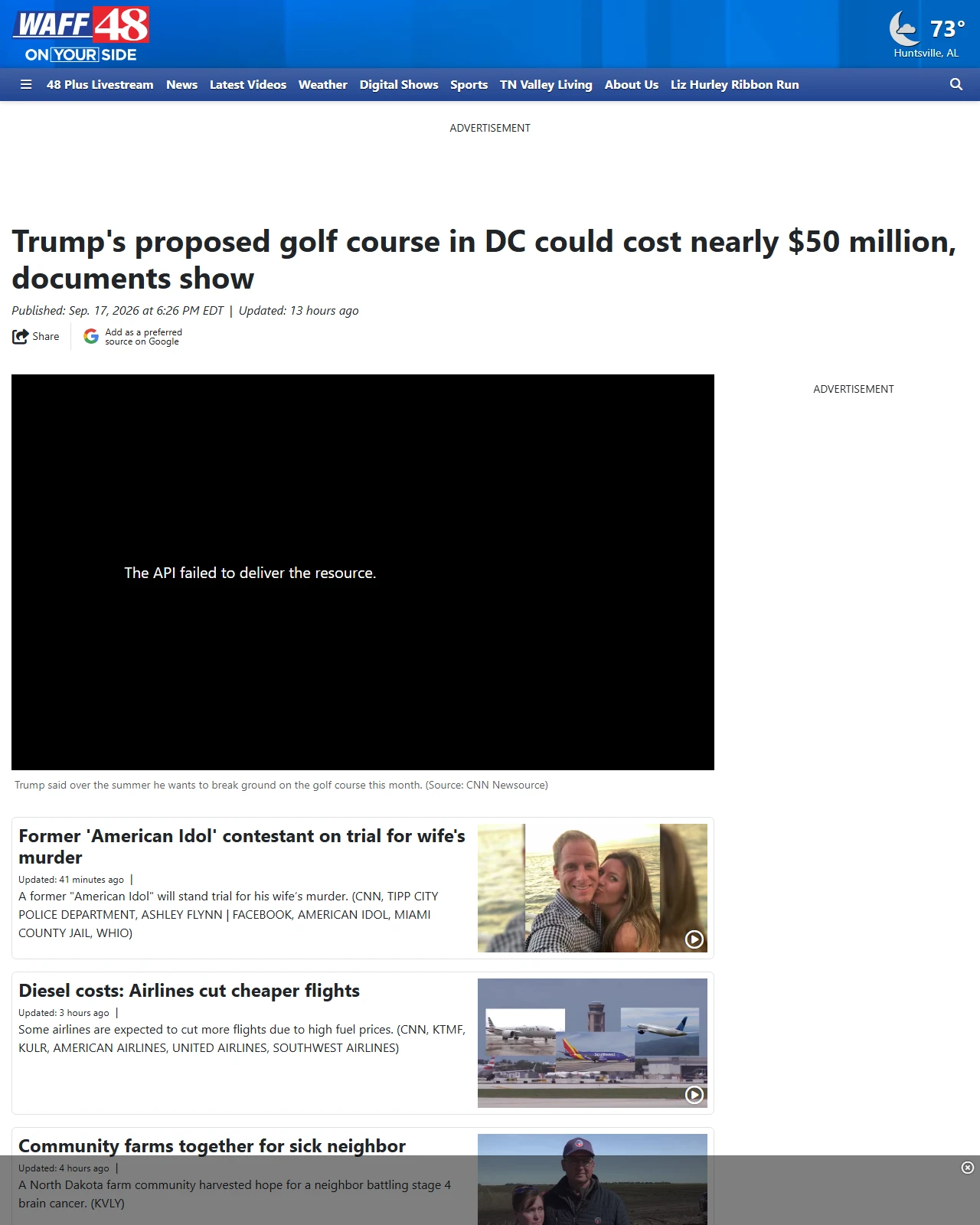 waff.com as published: Trump's proposed golf course in DC could cost nearly $50 million, documents show