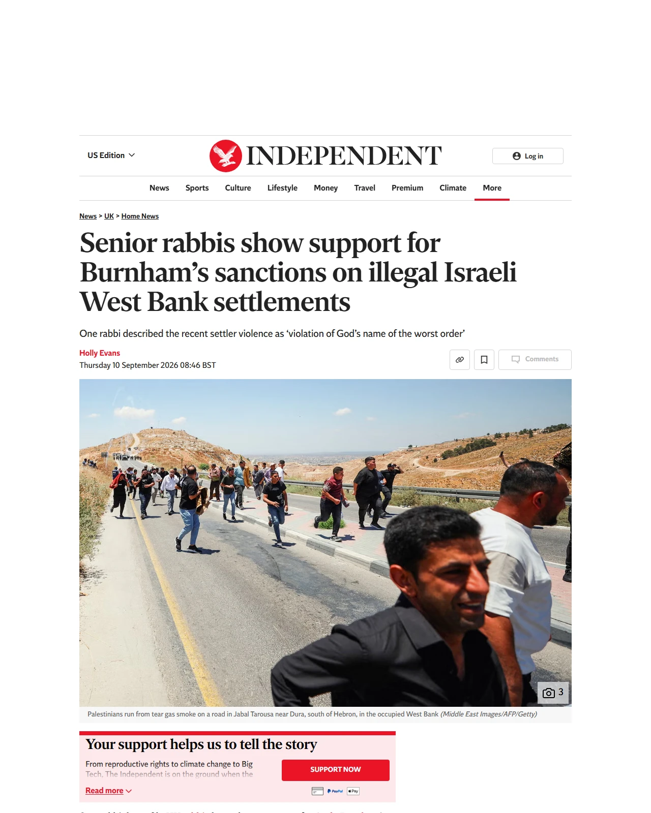 independent.co.uk as published: Senior rabbis show support for Burnham’s sanctions on illegal Israeli West Bank settlements