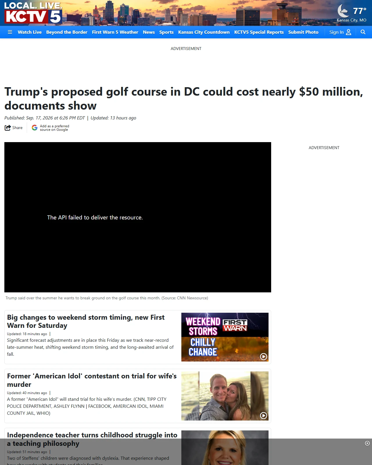 kctv5.com as published: Trump's proposed golf course in DC could cost nearly $50 million, documents show