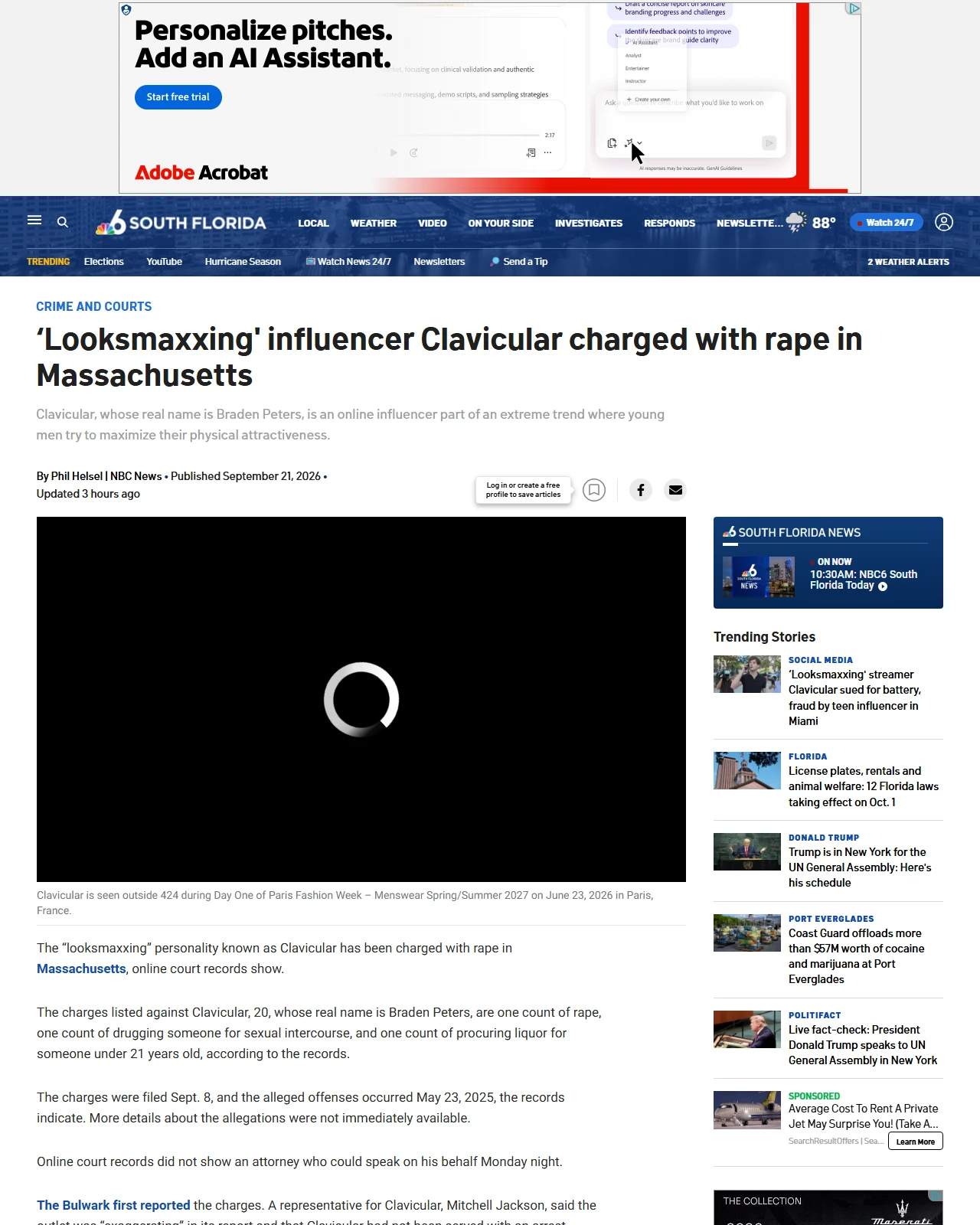 nbcmiami.com as published: ‘Looksmaxxing' influencer Clavicular charged with rape in Massachusetts