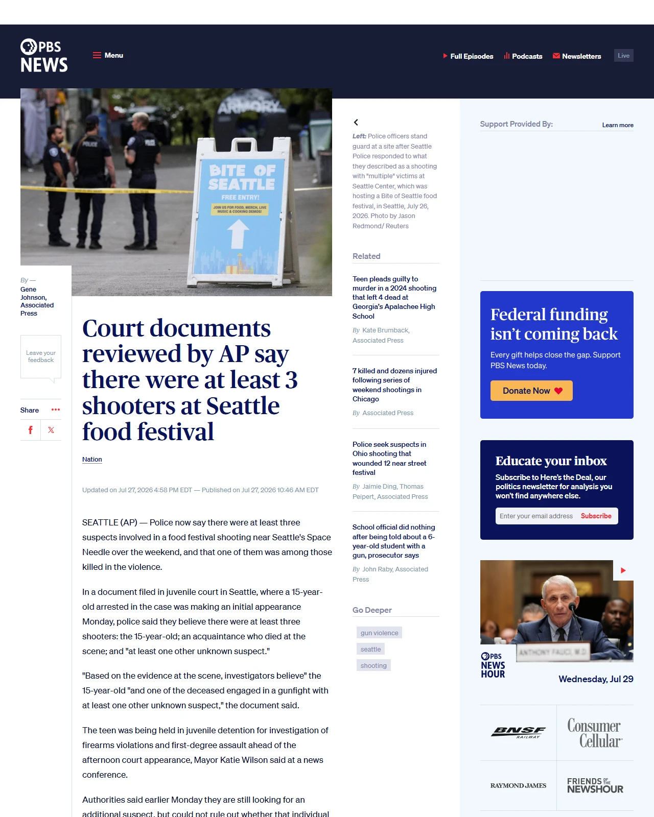pbs.org as published: Court documents reviewed by AP say there were at least 3 shooters at Seattle food festival
