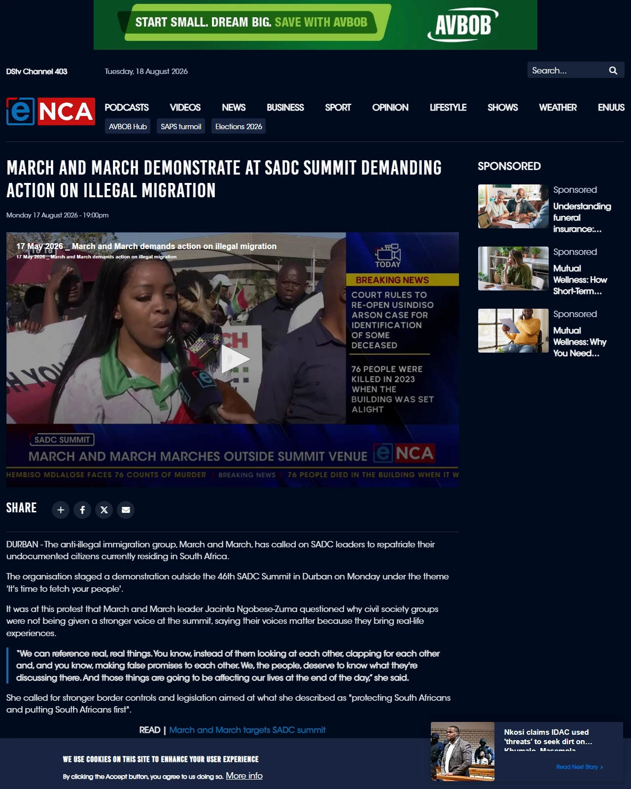 enca.com as published: March and March demonstrate at SADC Summit demanding action on illegal migration