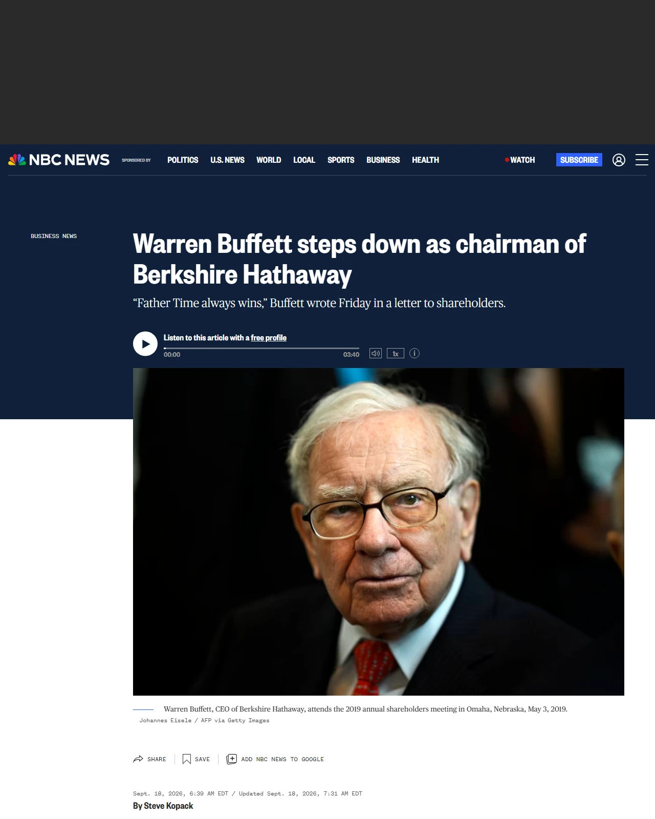 nbcnews.com as published: Warren Buffett steps down as chairman of Berkshire Hathaway