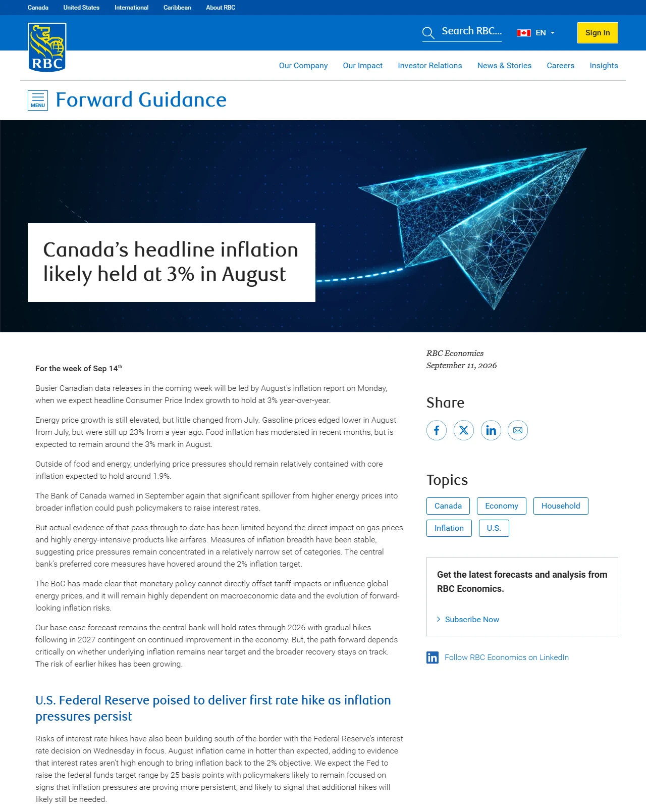 rbc.com as published: Canada’s headline inflation likely held at 3% in August