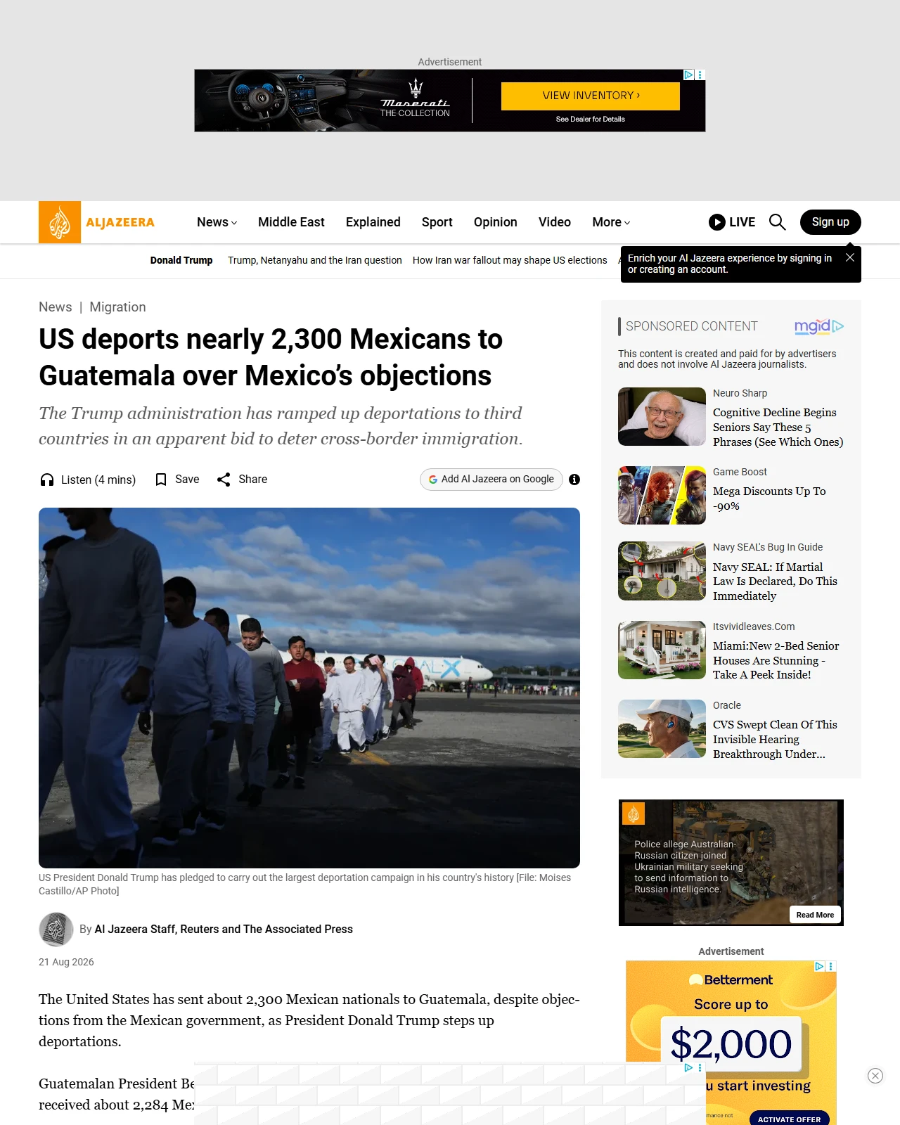 aljazeera.com as published: US deports nearly 2,300 Mexicans to Guatemala over Mexico’s objections
