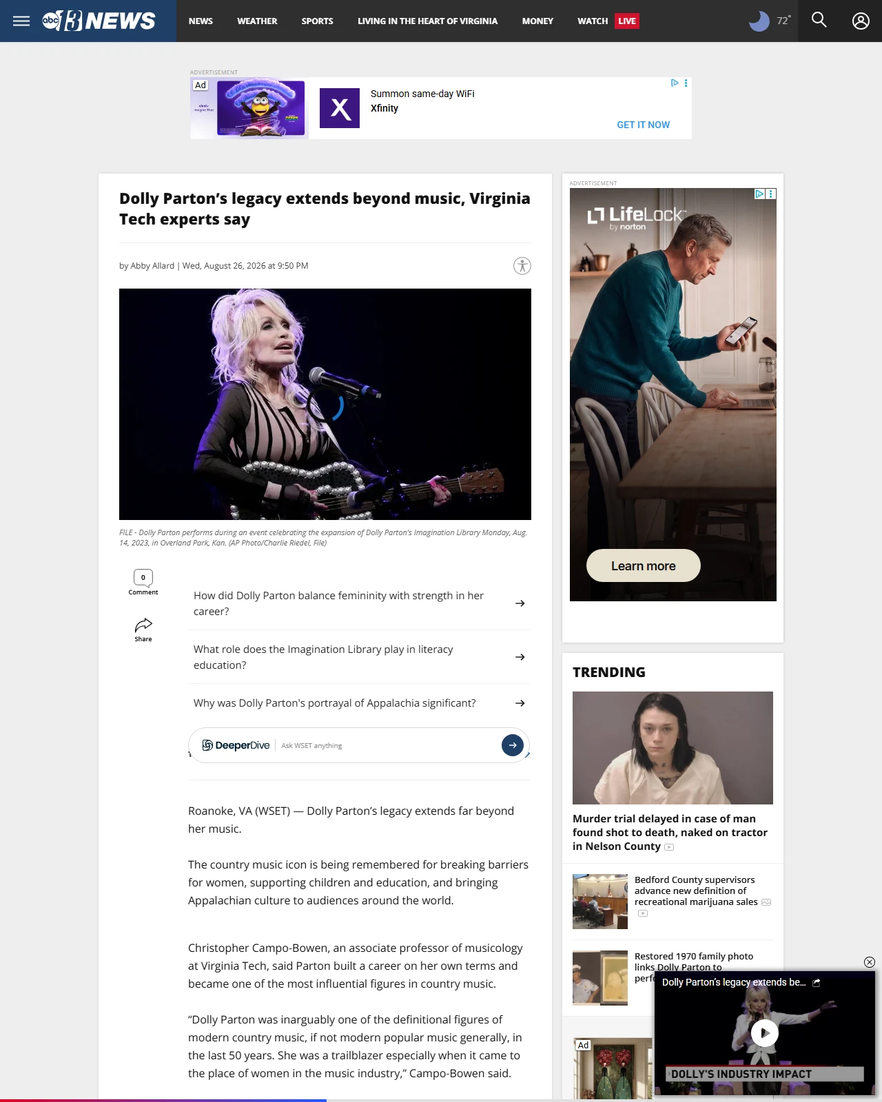 wset.com as published: Dolly Parton’s legacy extends beyond music, Virginia Tech experts say